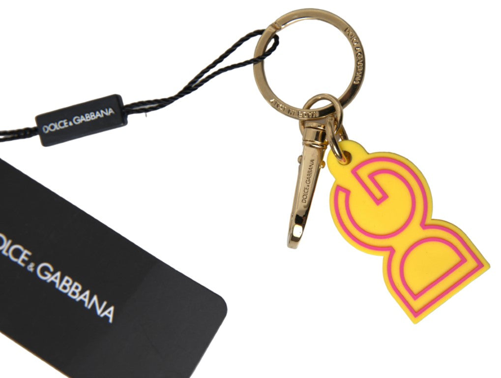 Dolce & Gabbana Yellow Rubber DG Logo Gold Brass Metal Keyring Keychain - Maison Luxe