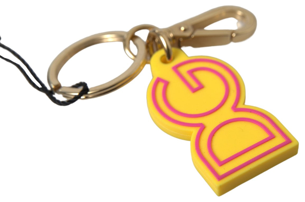 Dolce & Gabbana Yellow Rubber DG Logo Gold Brass Metal Keyring Keychain - Maison Luxe