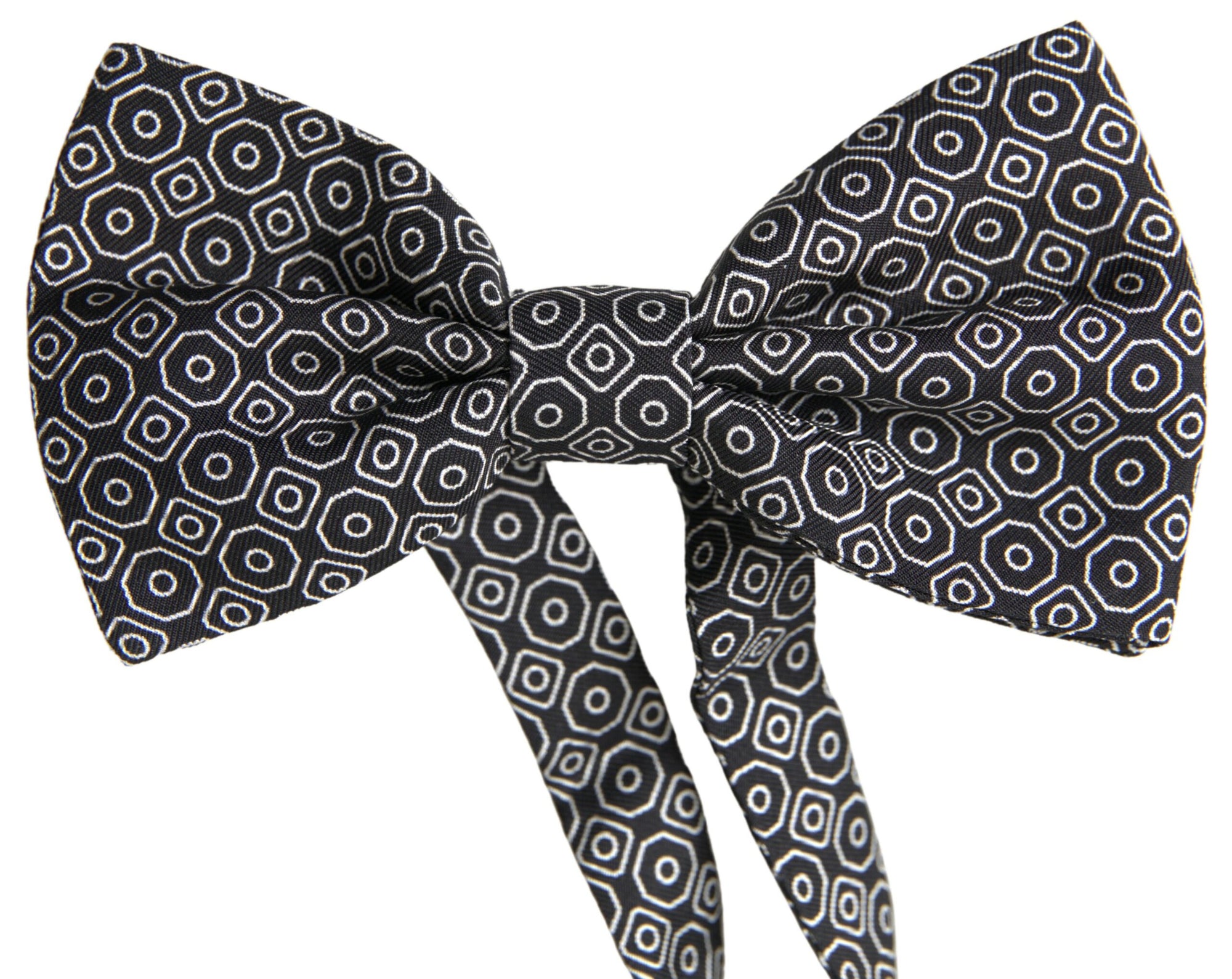 Dolce & Gabbana Black White Pattern Adjustable Neck Papillon Bow Tie - Maison Luxe