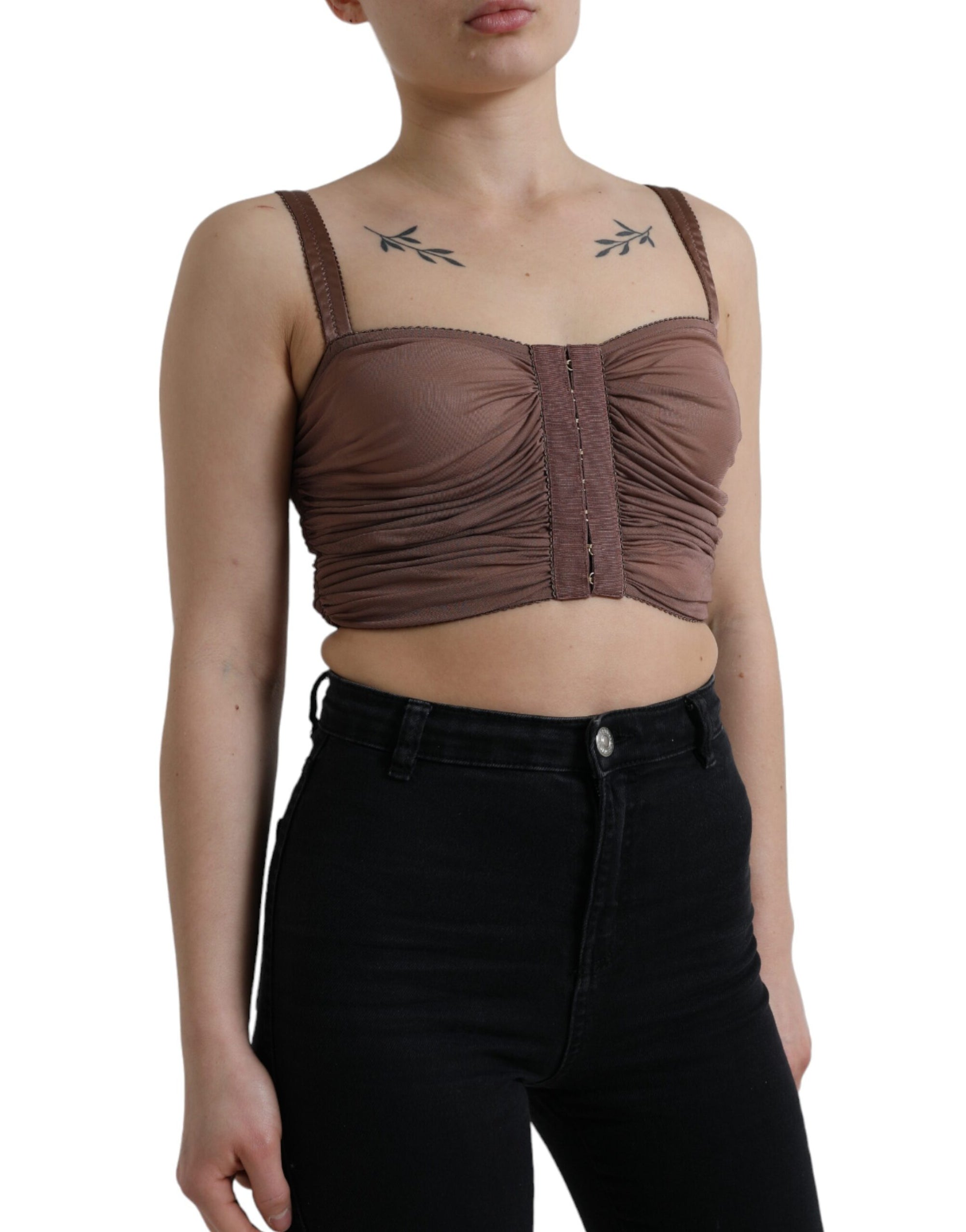 Dolce & Gabbana Brown Viscose Bustier Sleeveless Cropped Top