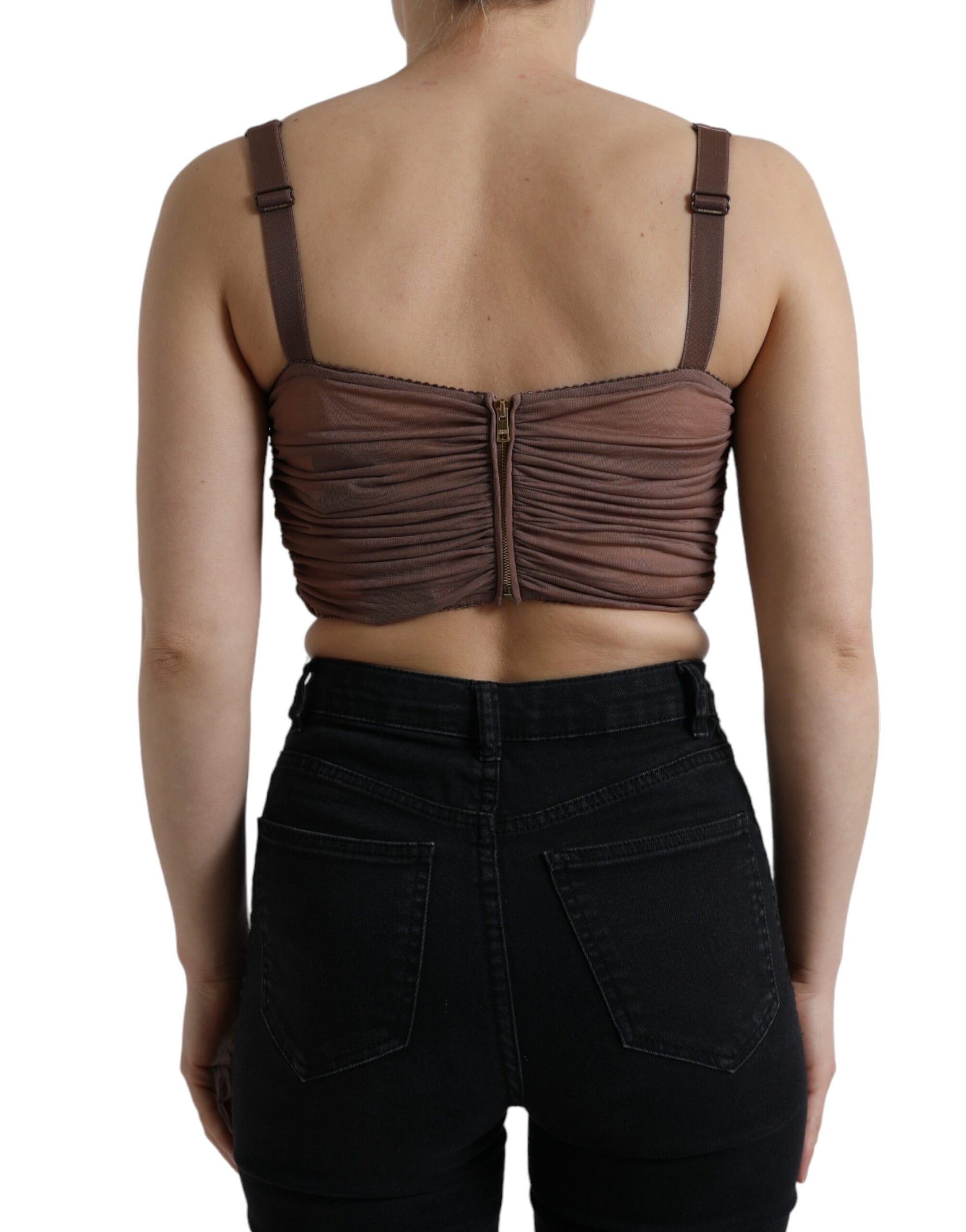 Dolce & Gabbana Brown Viscose Bustier Sleeveless Cropped Top