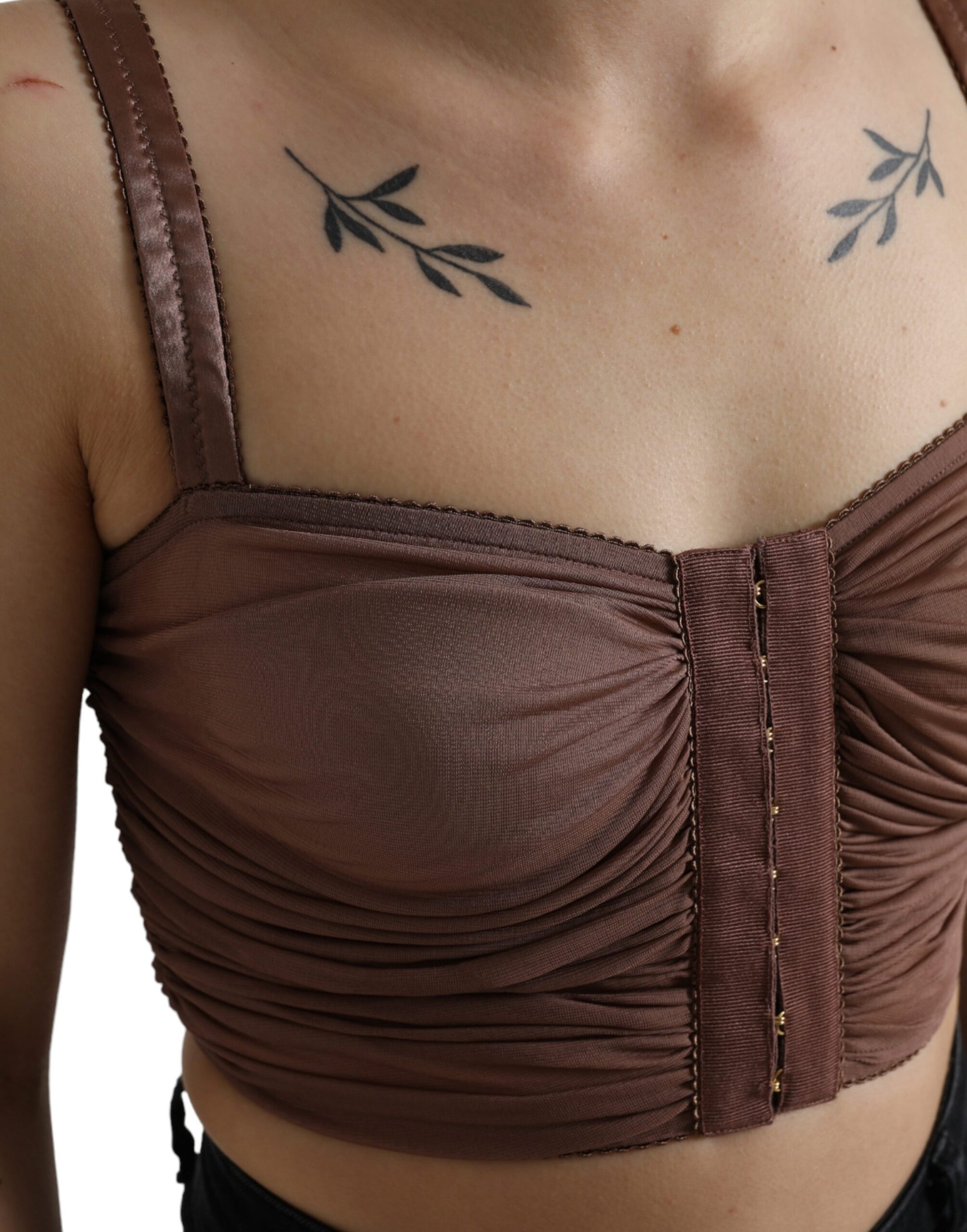 Dolce & Gabbana Brown Viscose Bustier Sleeveless Cropped Top