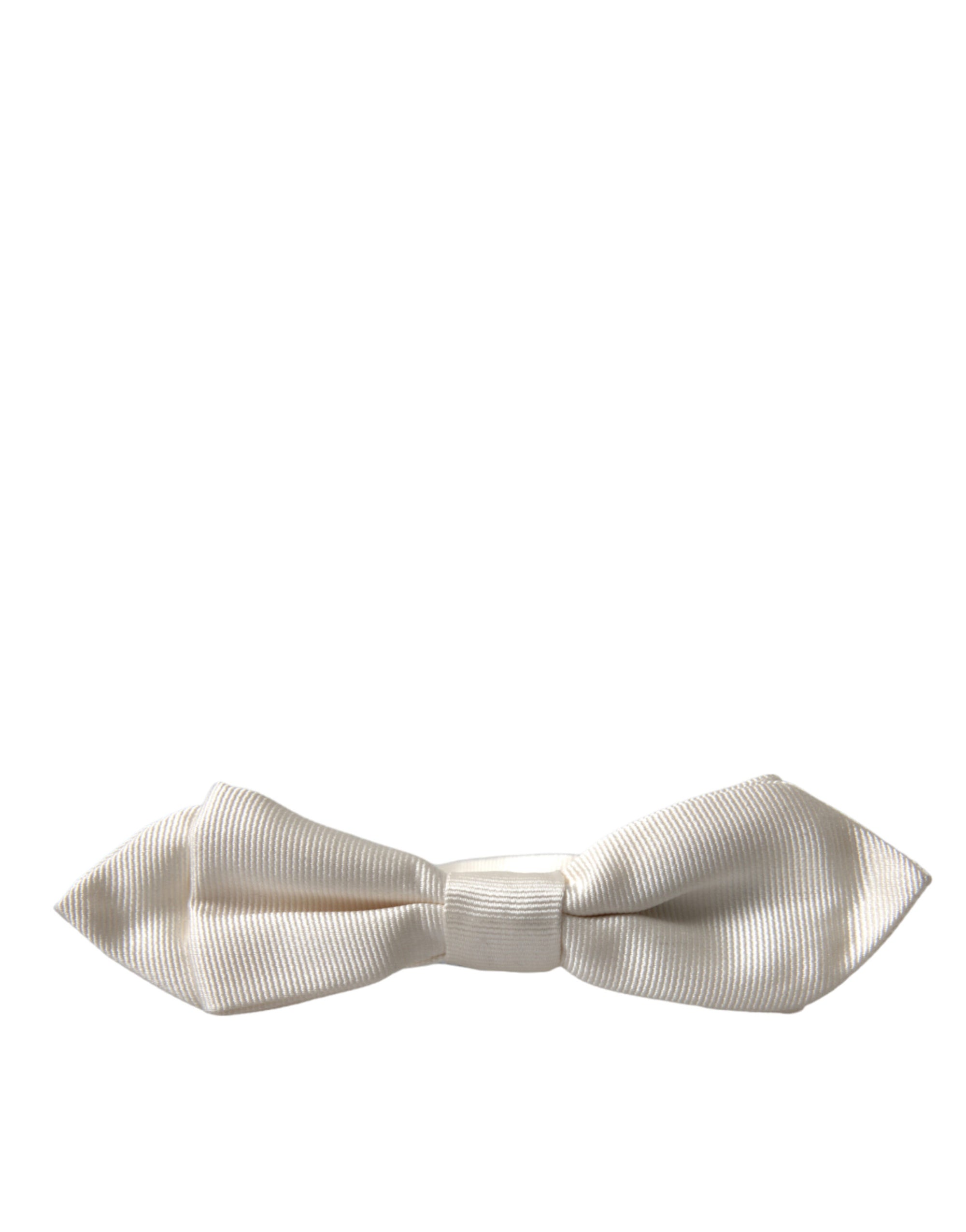Dolce & Gabbana White Silk Slim Adjustable Neck Papillon Bow Tie - Maison Luxe