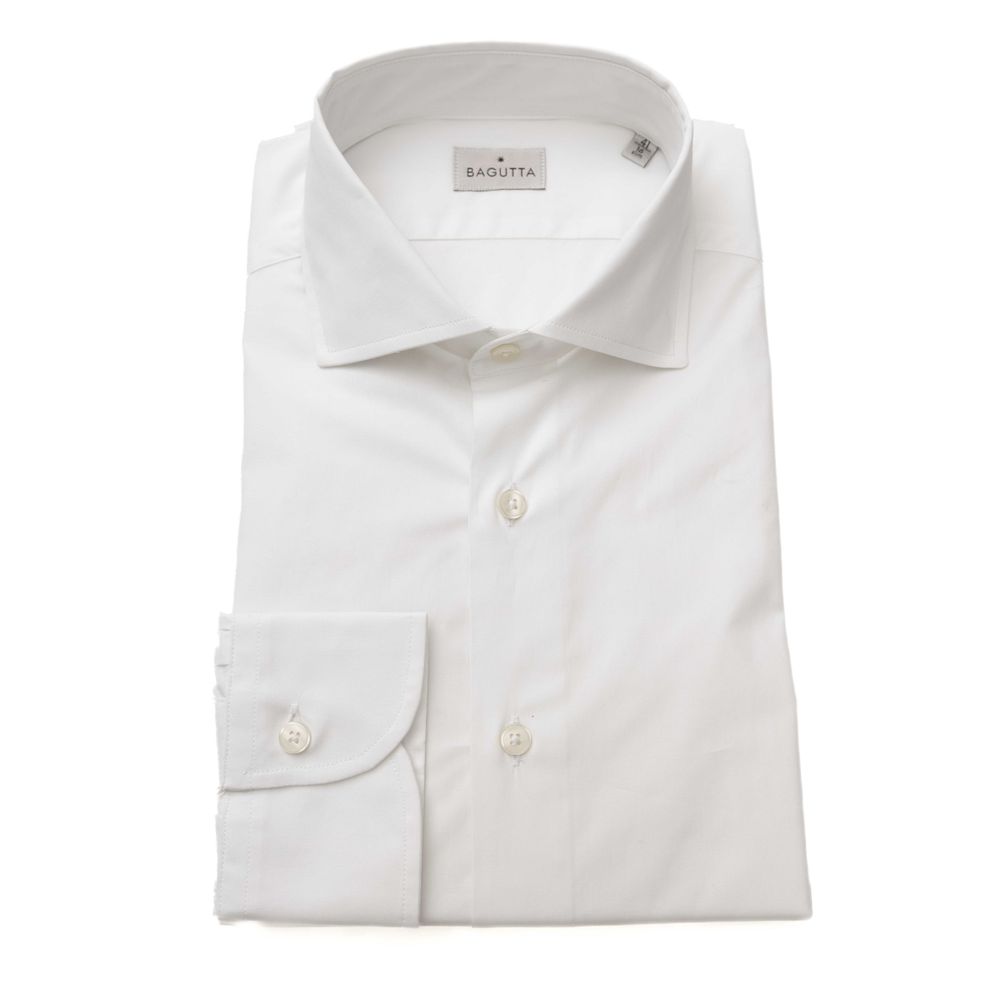 Bagutta White Cotton Men's Shirt Slim Fit With French Collar