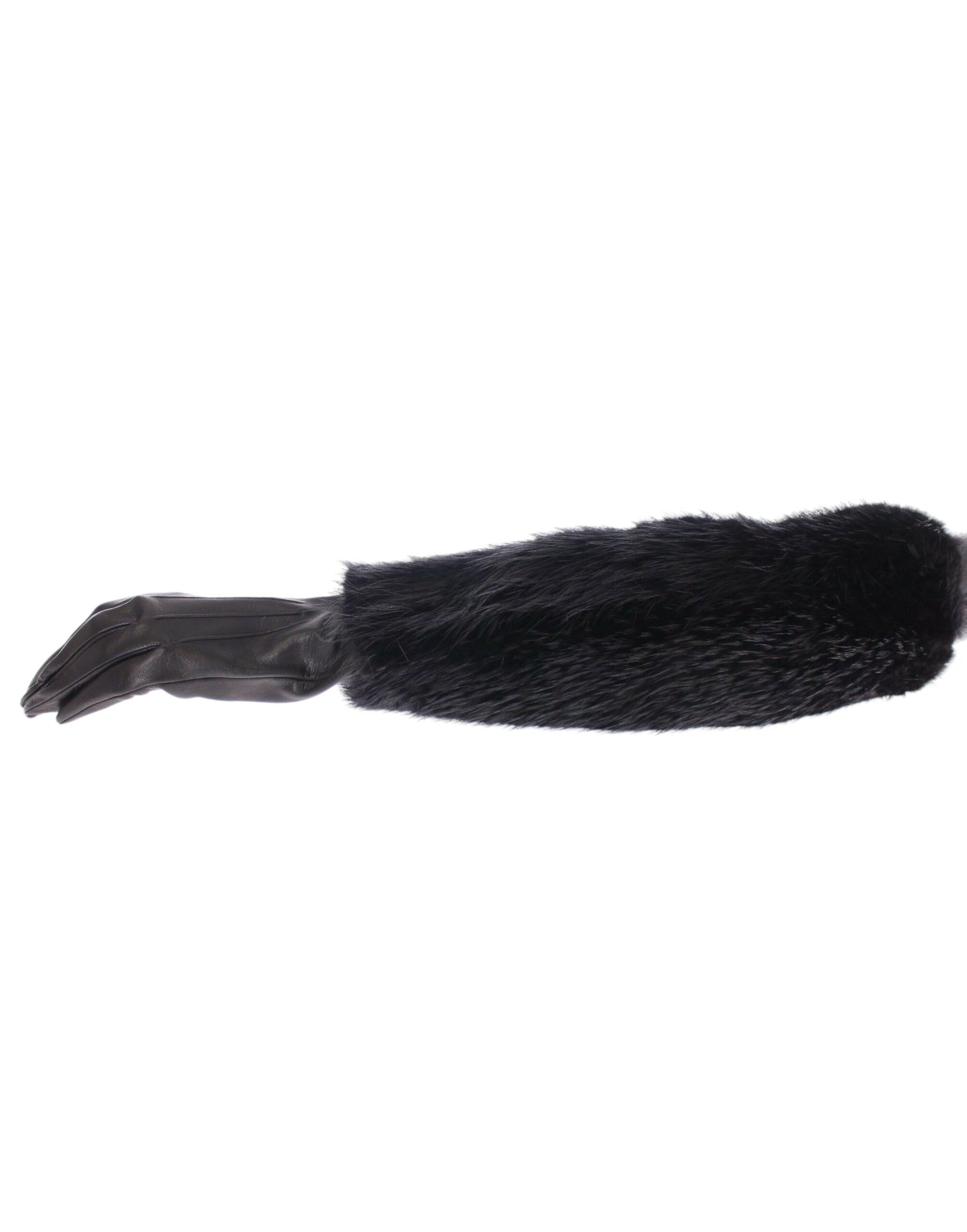 Dolce & Gabbana Black Beaver Fur Lambskin Leather Elbow Gloves - Maison Luxe