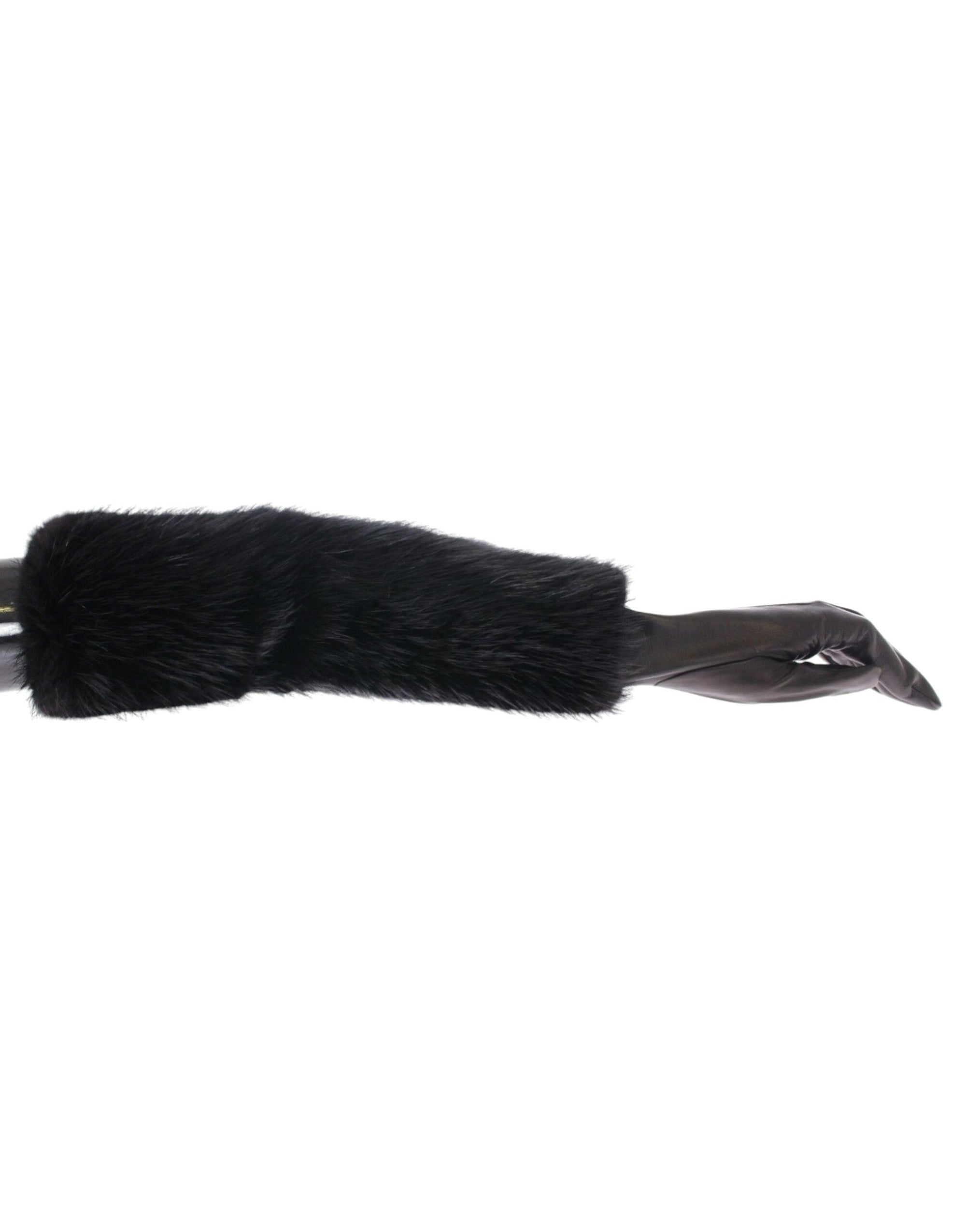 Dolce & Gabbana Black Beaver Fur Lambskin Leather Elbow Gloves - Maison Luxe