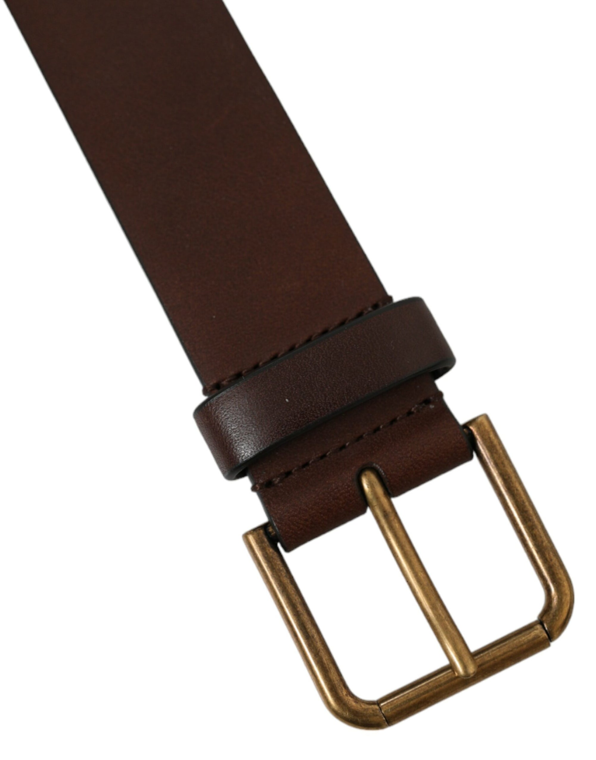 Dolce & Gabbana Brown Calf Leather Gold Metal Buckle Belt - Maison Luxe
