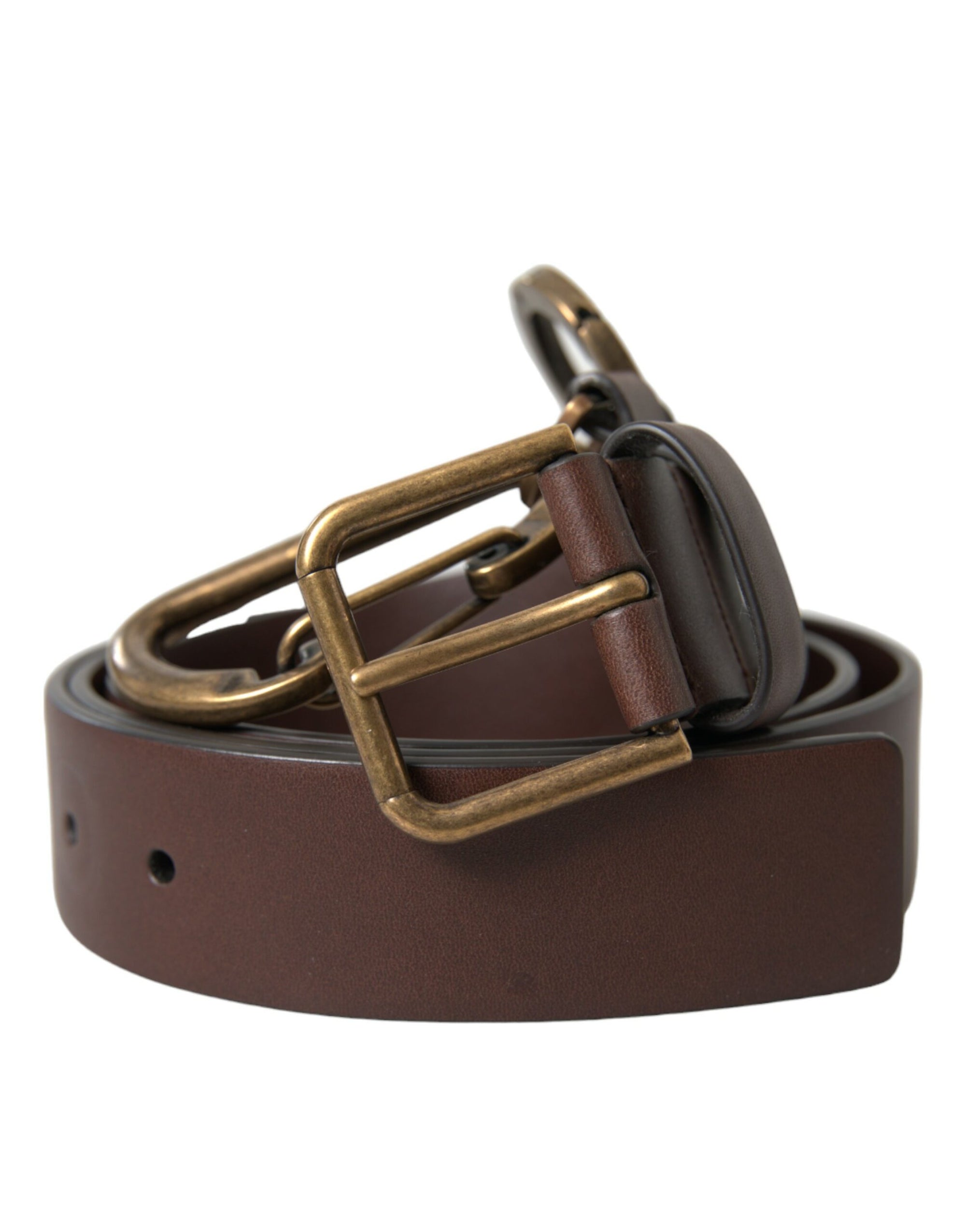 Dolce & Gabbana Brown Calf Leather Gold Metal Buckle Belt - Maison Luxe