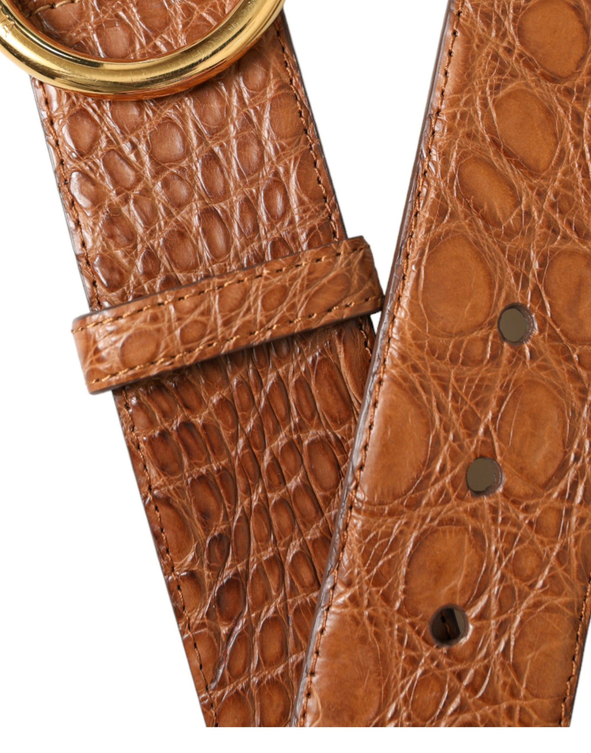 Dolce & Gabbana Brown Exotic Leather Round Buckle Belt - Maison Luxe