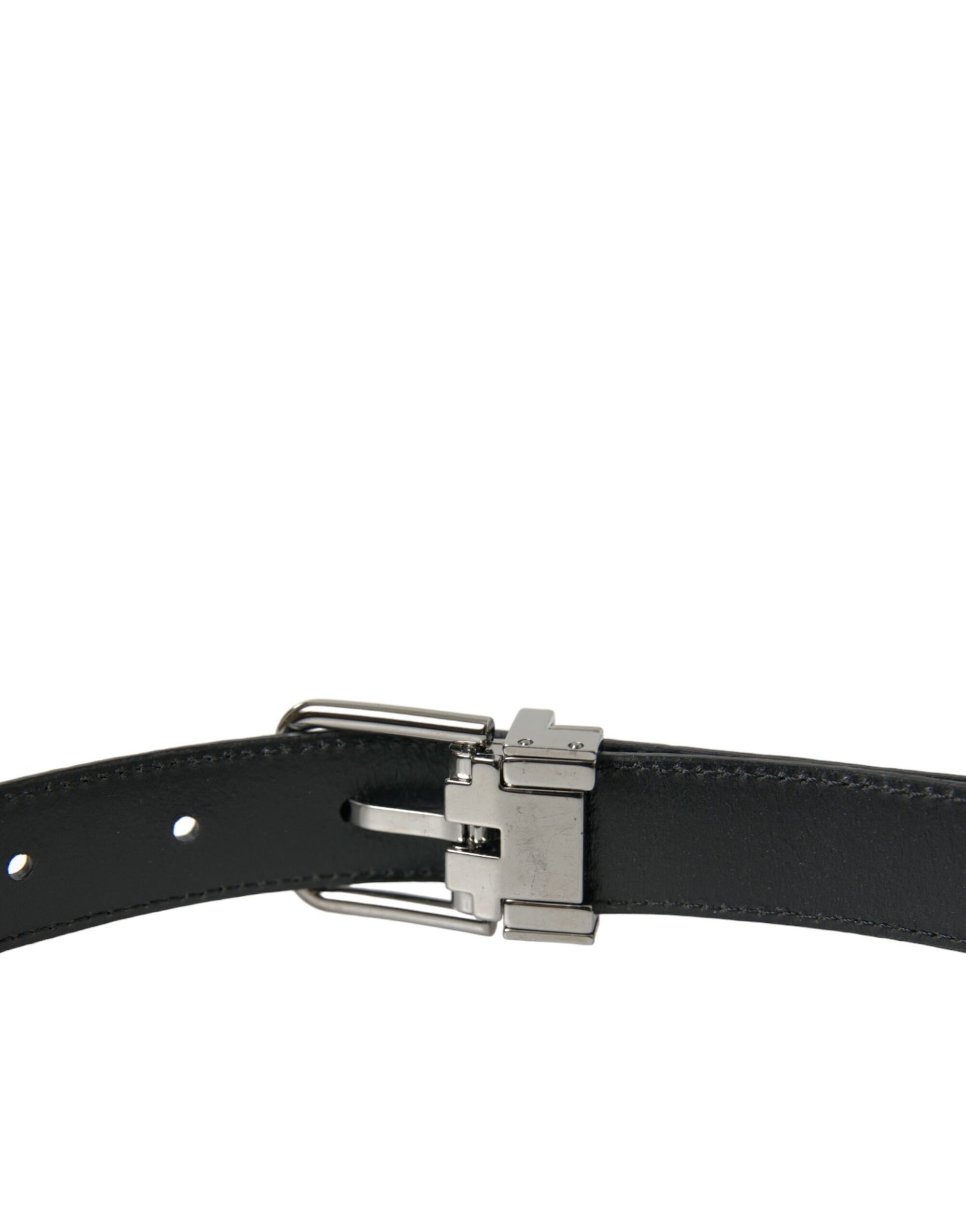 Dolce & Gabbana Black Leather Silver Metal Buckle Belt - Maison Luxe