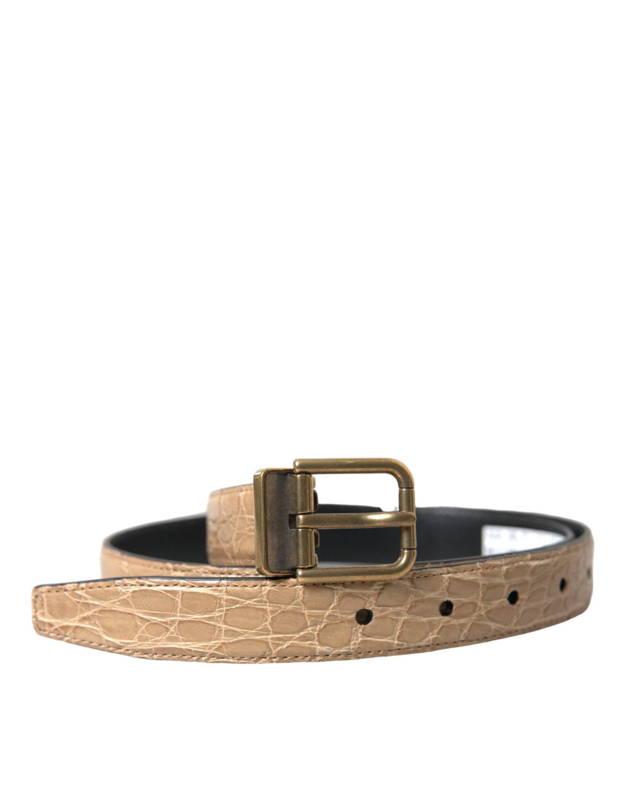 Dolce & Gabbana Beige Exotic Leather Gold Metal Buckle Belt - Maison Luxe