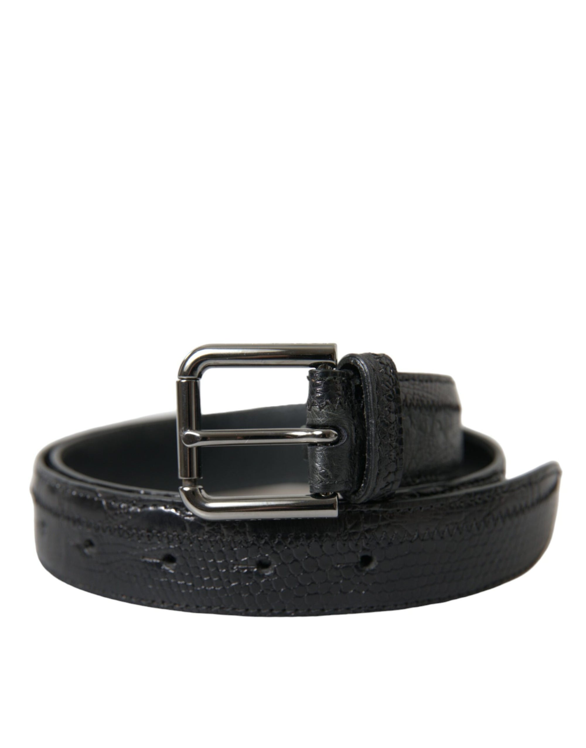 Dolce & Gabbana Black Exotic Leather Silver Metal Buckle Belt - Maison Luxe