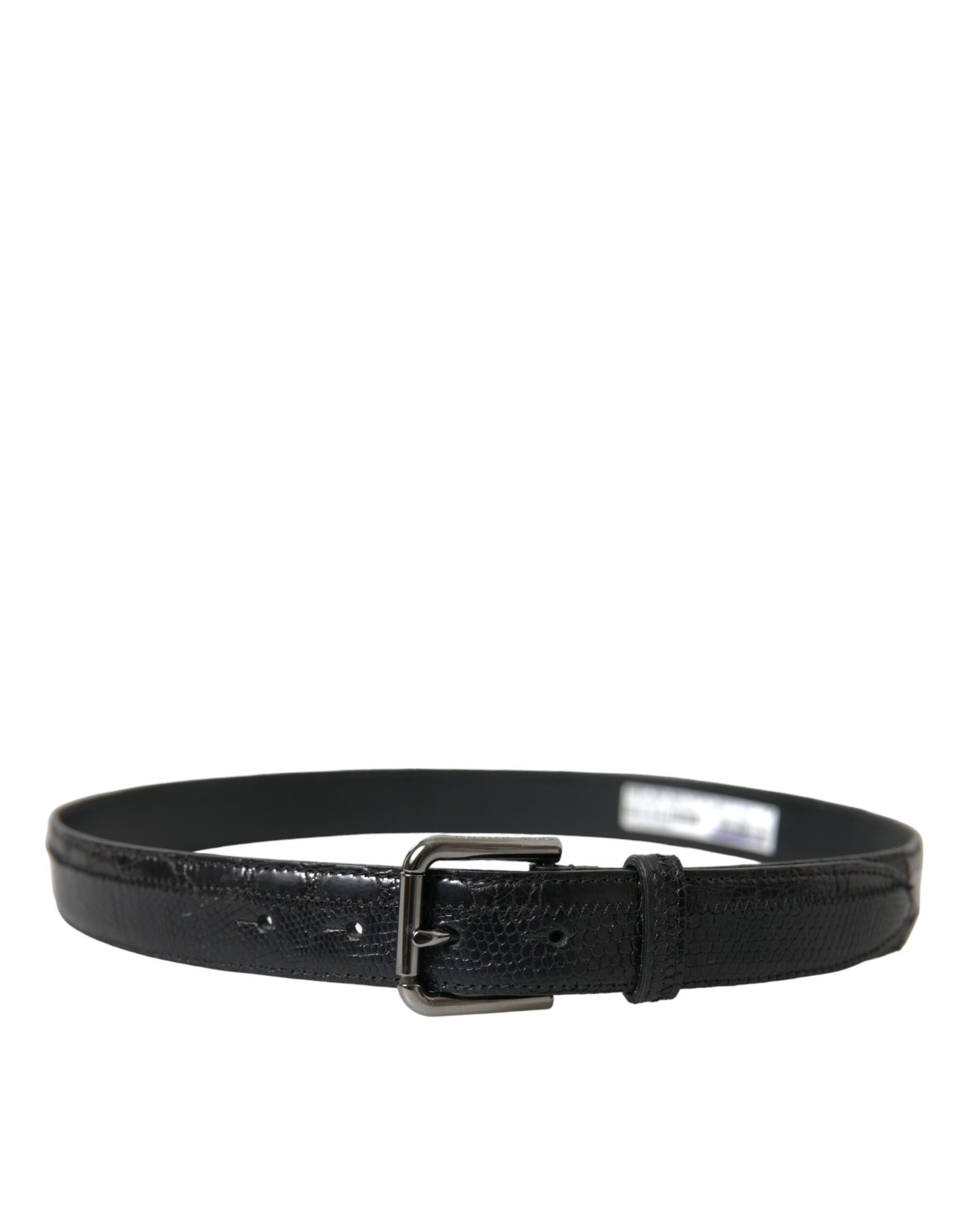 Dolce & Gabbana Black Exotic Leather Silver Metal Buckle Belt - Maison Luxe