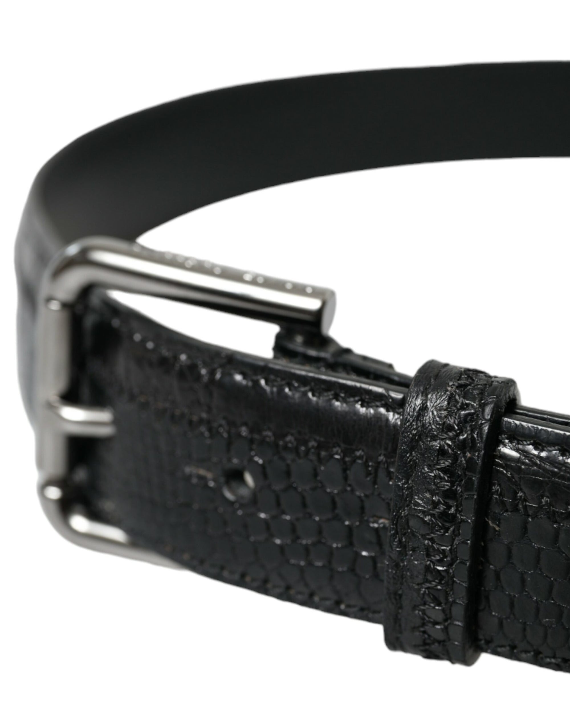 Dolce & Gabbana Black Exotic Leather Silver Metal Buckle Belt - Maison Luxe