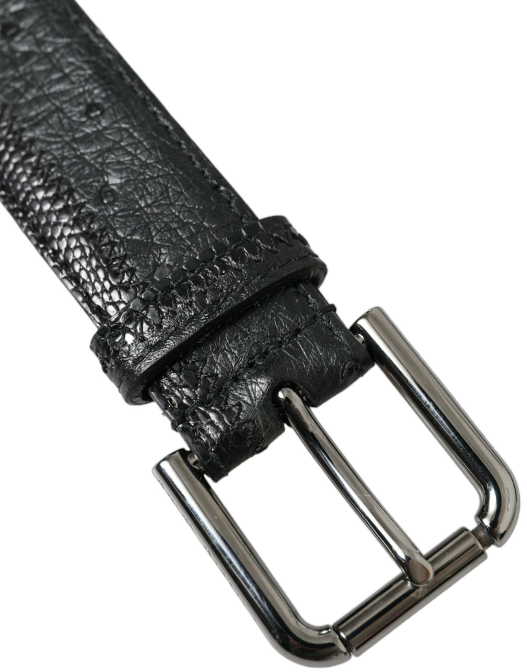 Dolce & Gabbana Black Exotic Leather Silver Metal Buckle Belt - Maison Luxe