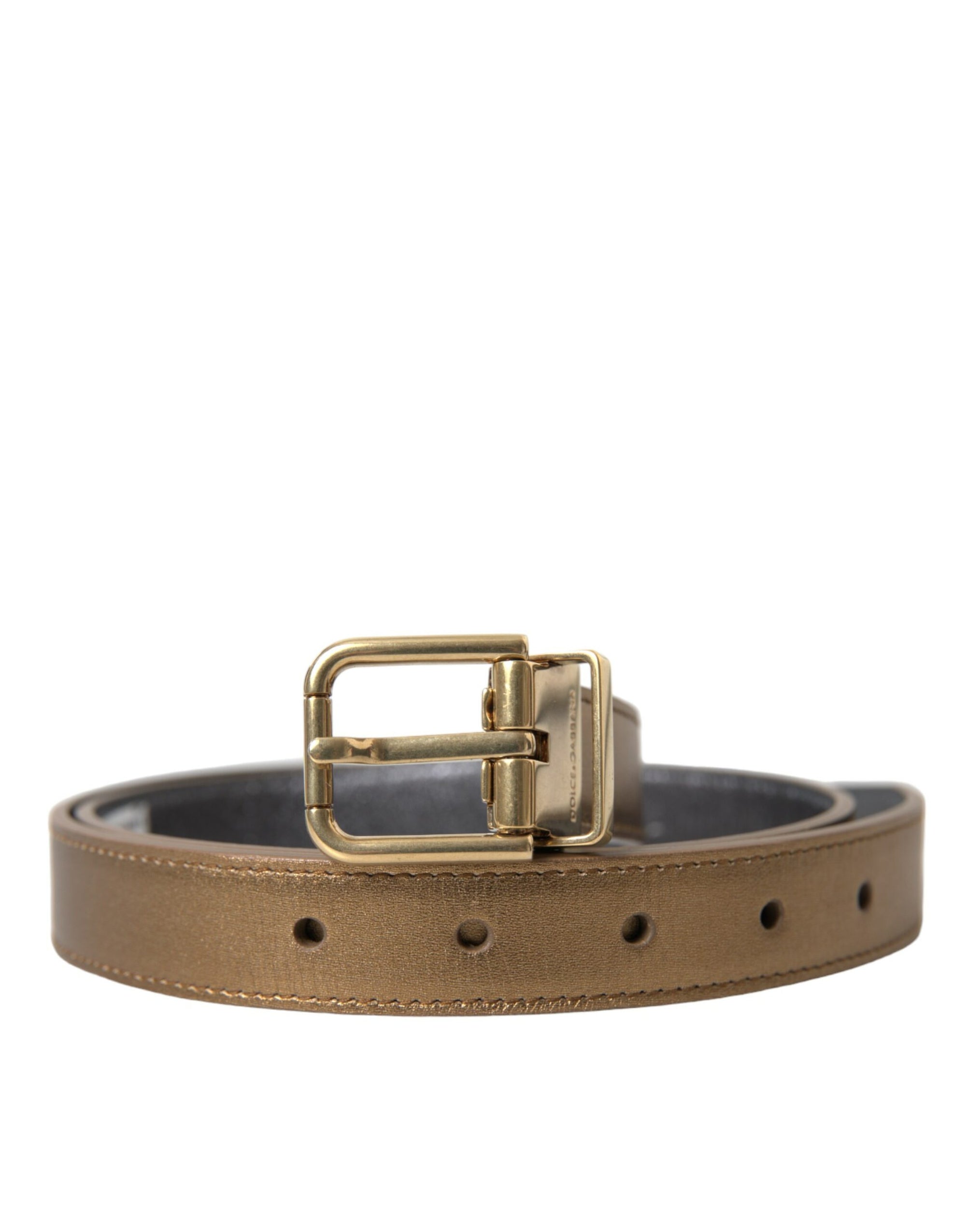 Dolce & Gabbana Metallic Gold Calf Leather Metal Buckle Belt - Maison Luxe