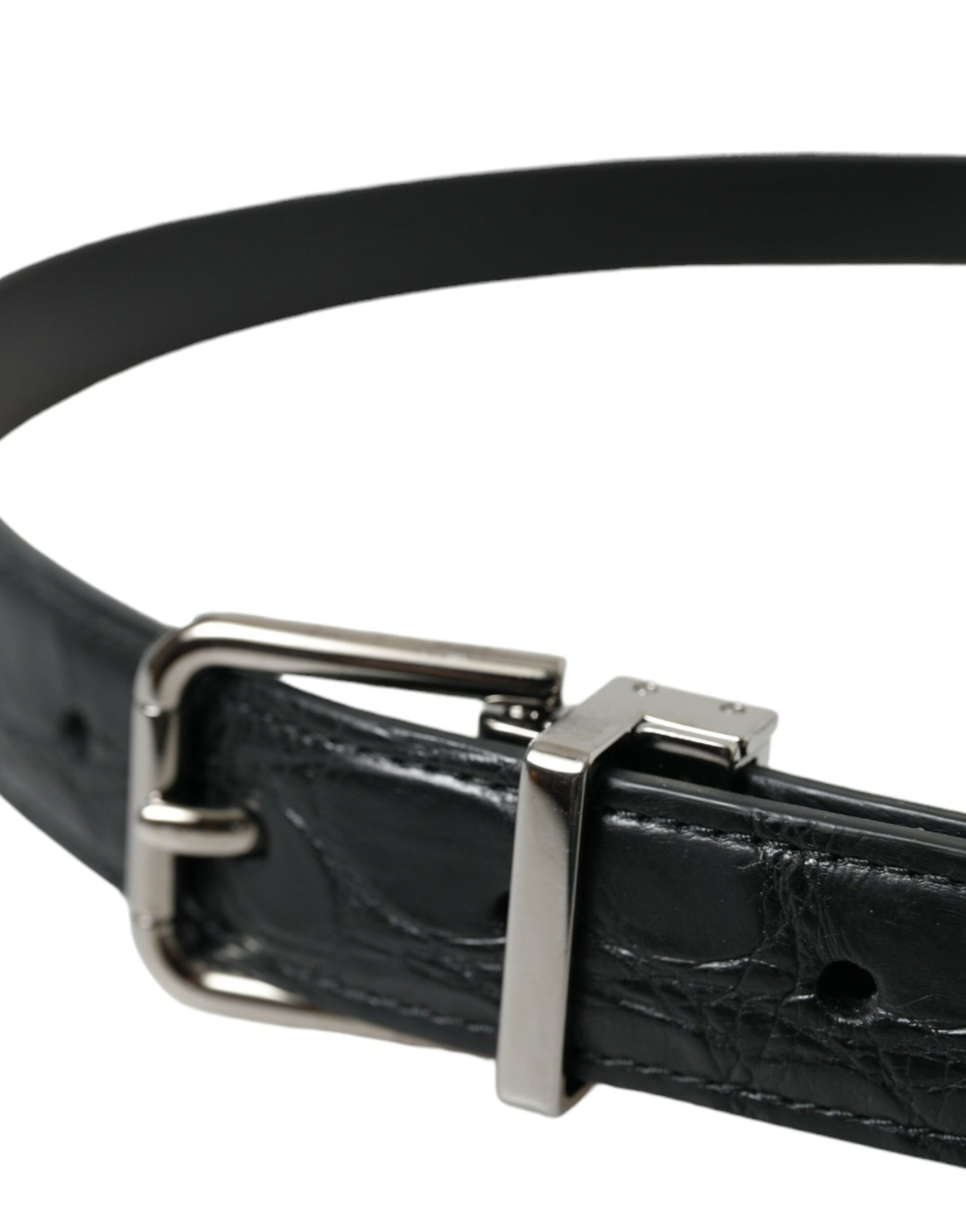 Dolce & Gabbana Black Leather Silver Metal Buckle Belt - Maison Luxe