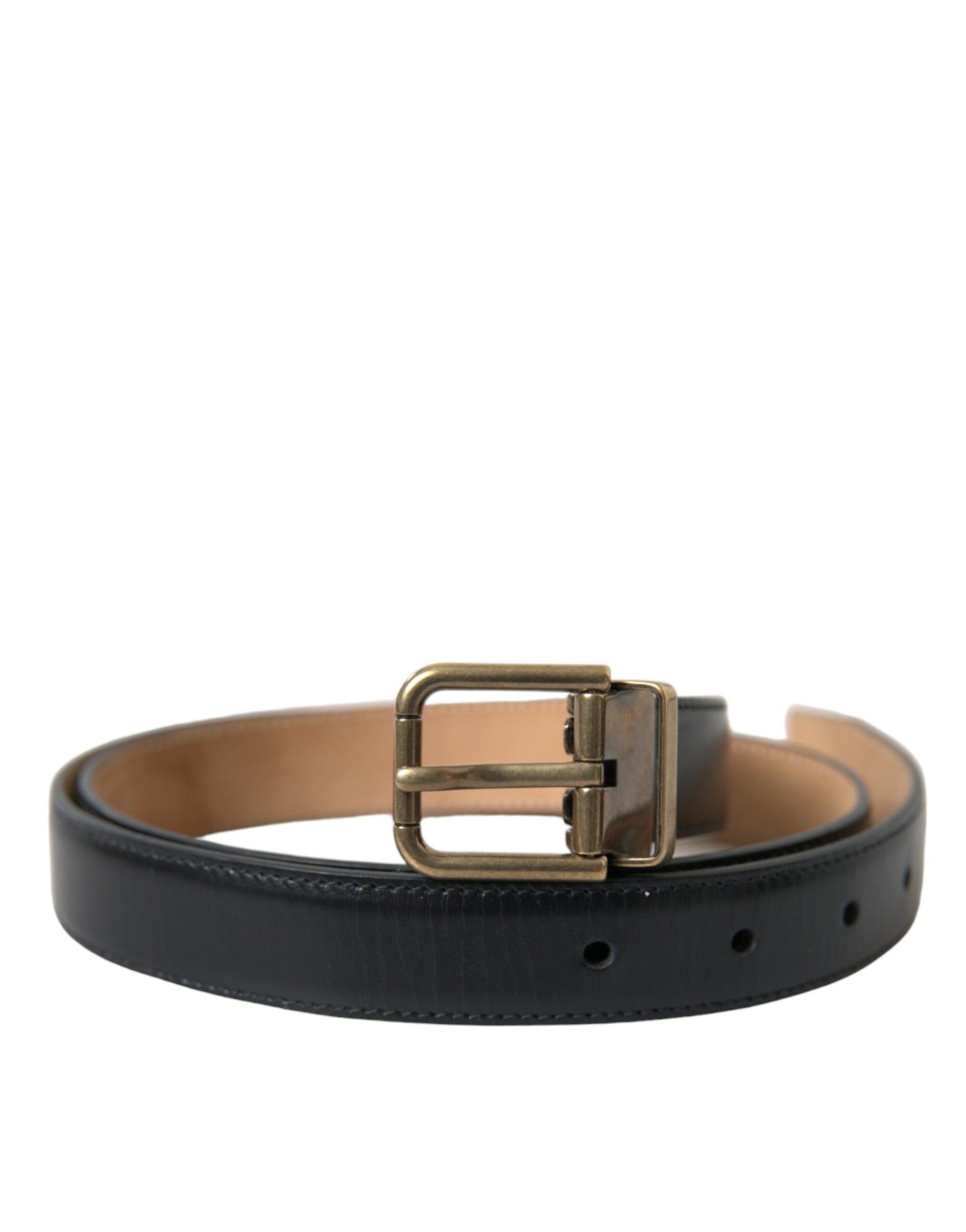 Dolce & Gabbana Black Calf Leather Gold Metal Buckle Belt - Maison Luxe