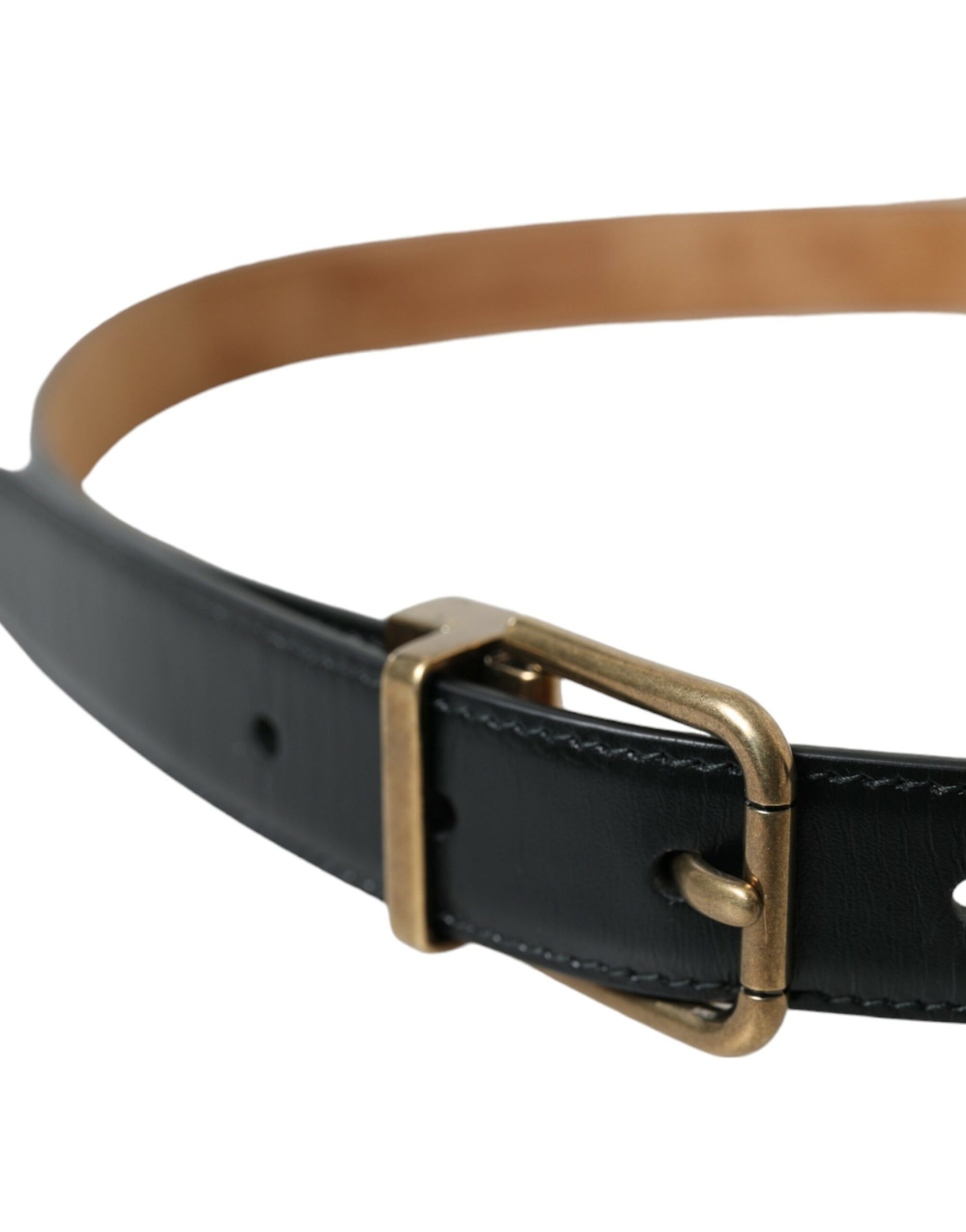 Dolce & Gabbana Black Calf Leather Gold Metal Buckle Belt - Maison Luxe