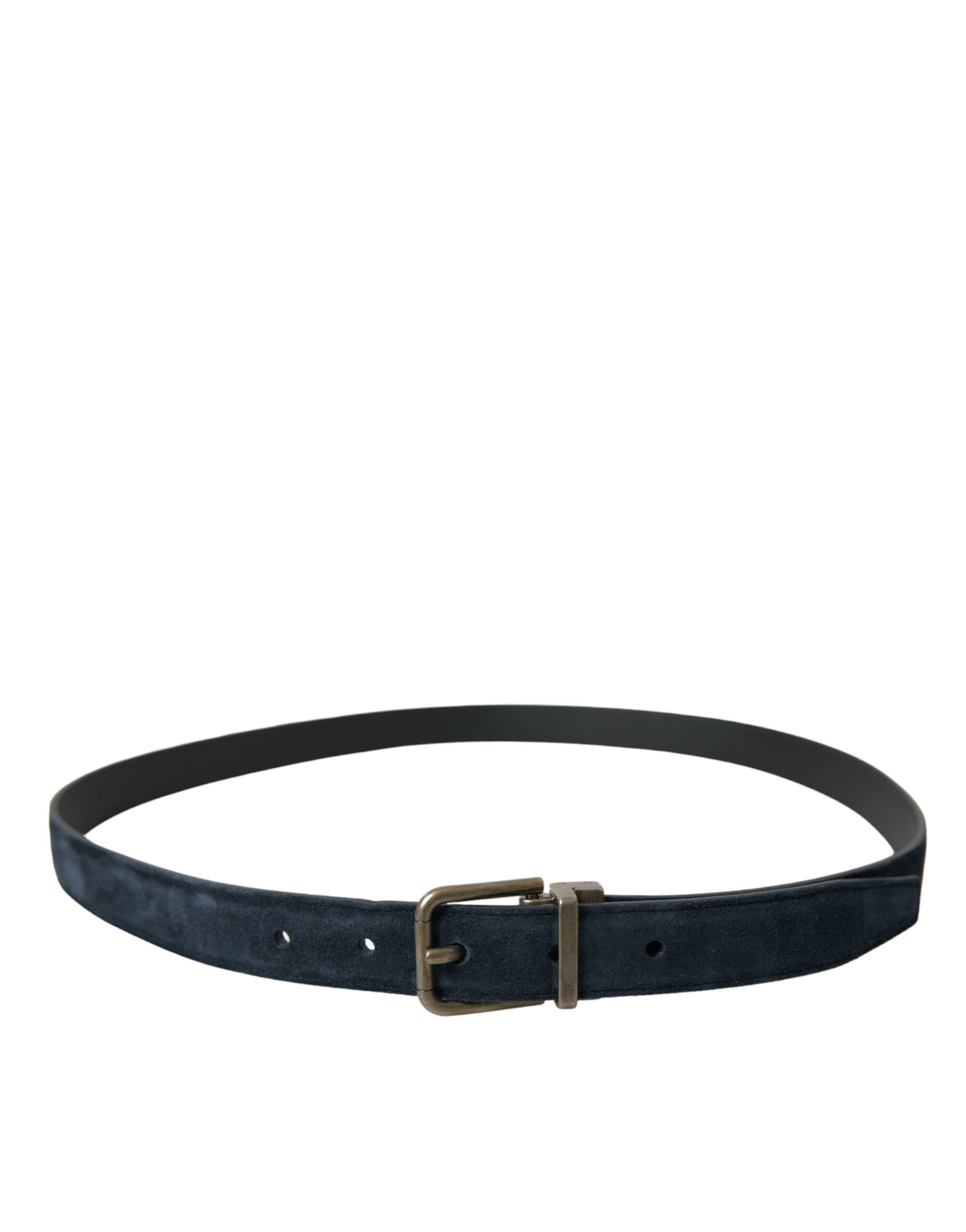 Dolce & Gabbana Blue Suede Leather Gold Metal Buckle Belt - Maison Luxe