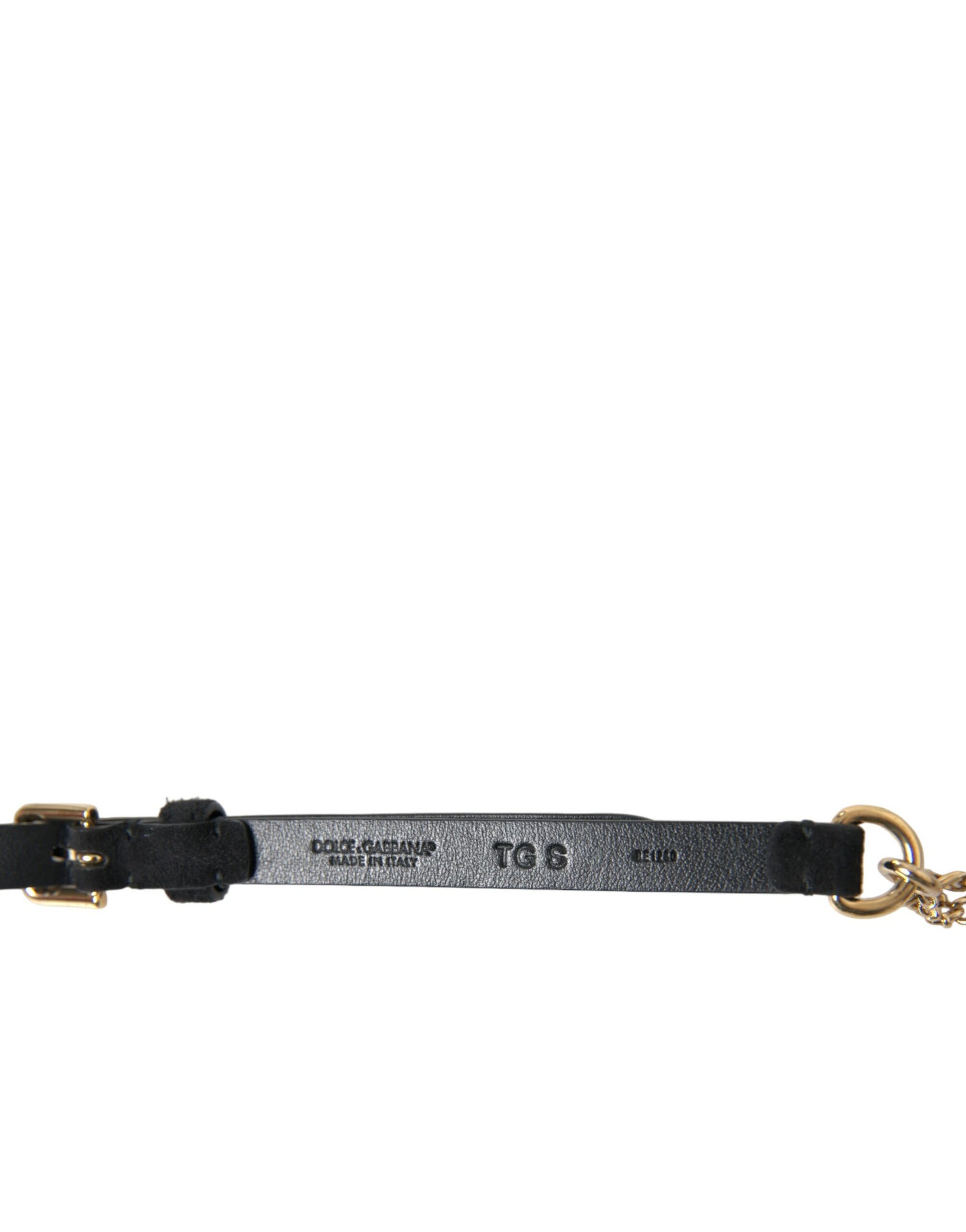 Dolce & Gabbana Black Suede Gold Chain Crystal Waist Belt - Maison Luxe