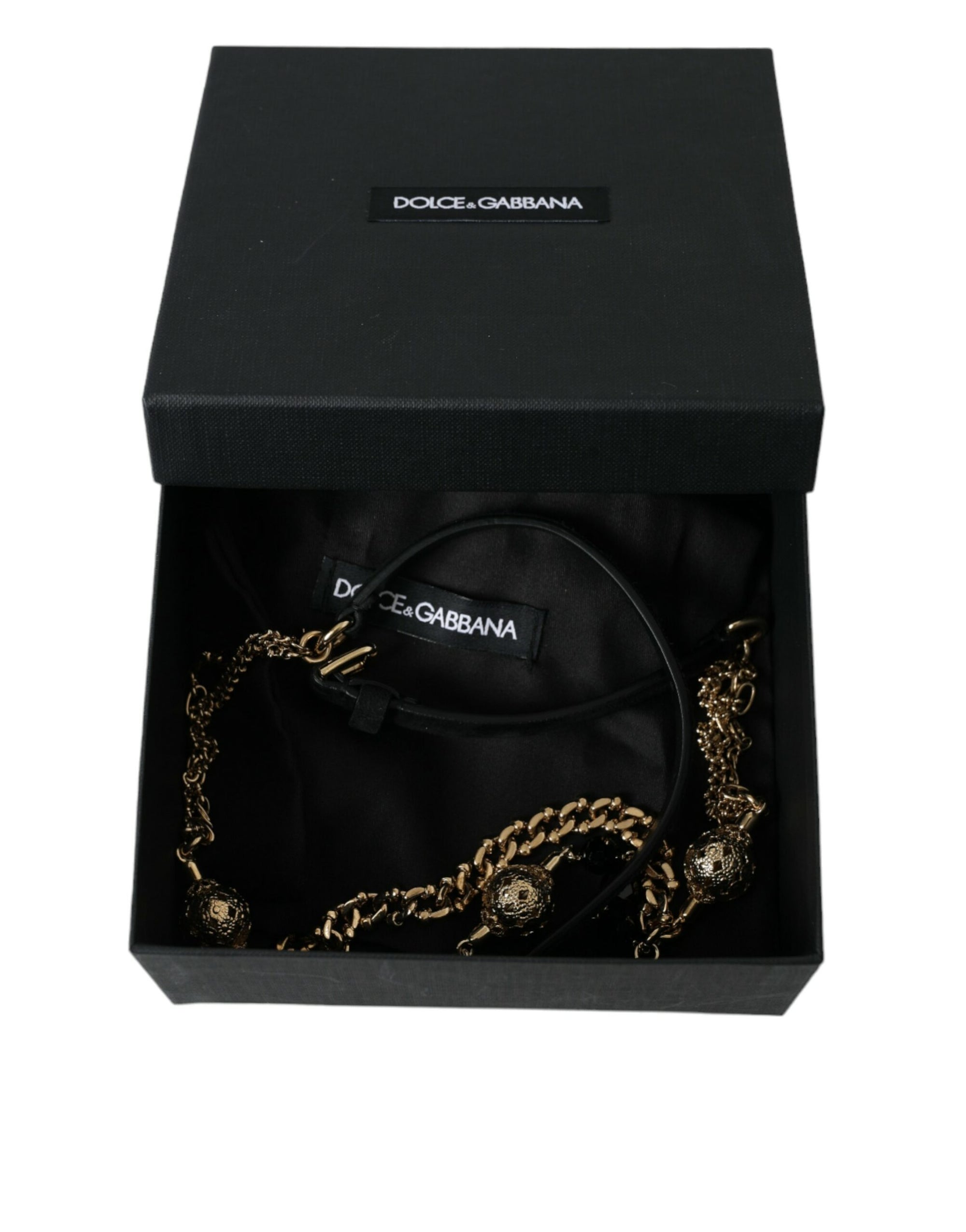 Dolce & Gabbana Black Suede Gold Chain Crystal Waist Belt - Maison Luxe