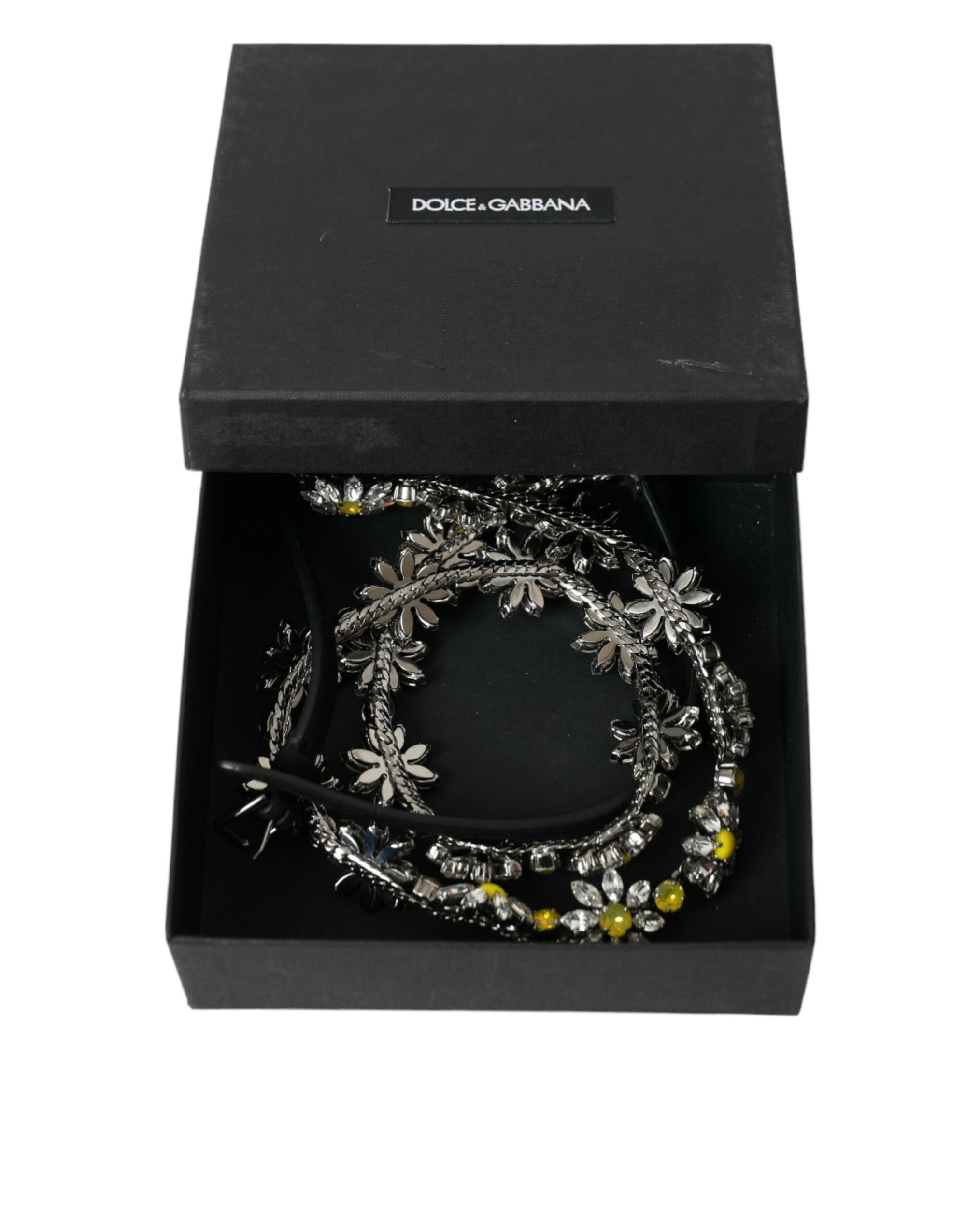 Dolce & Gabbana Black Daisy Crystal Dauphine Waist Belt - Maison Luxe