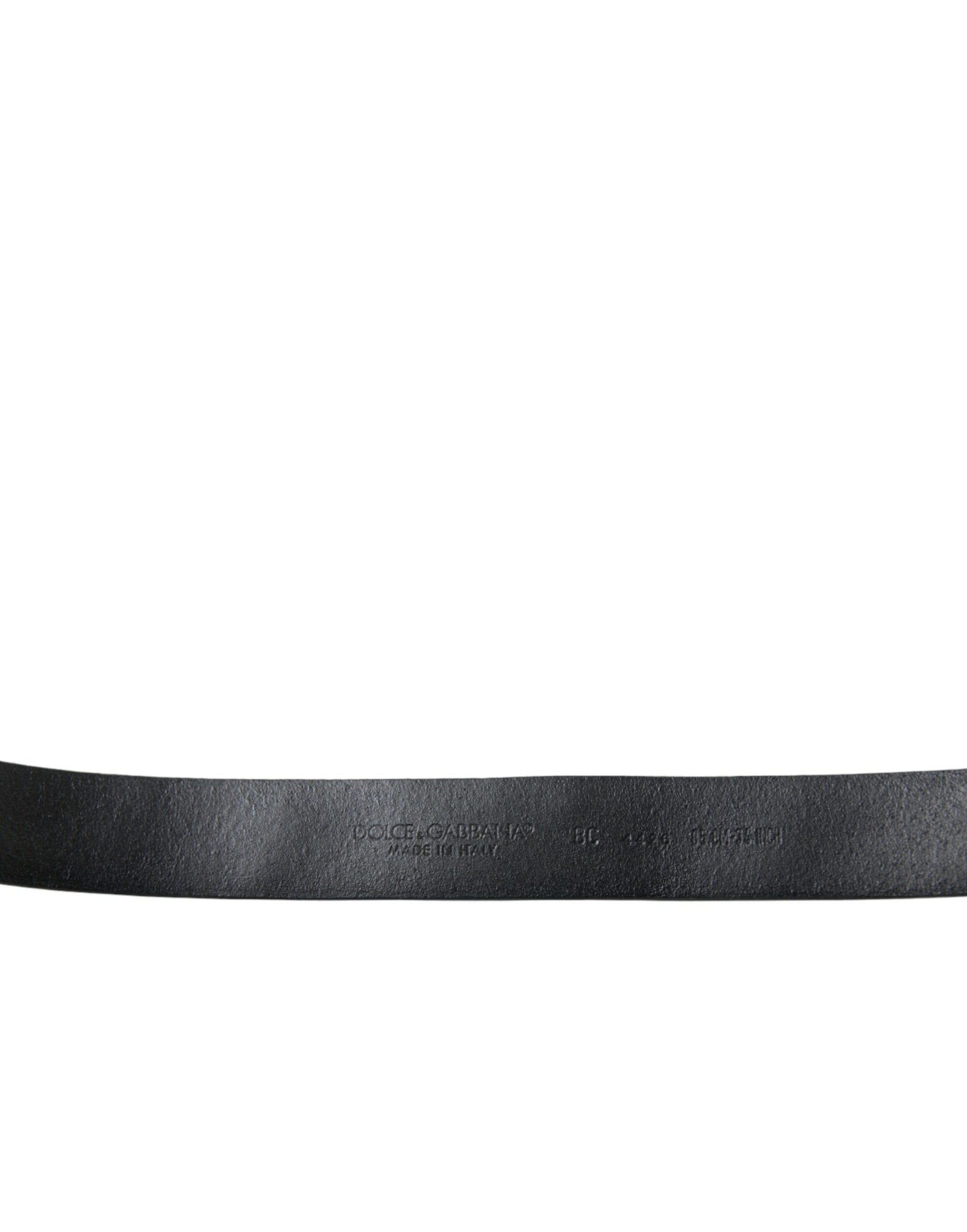 Dolce & Gabbana Black Embellished Leather Engraved Buckle Belt - Maison Luxe