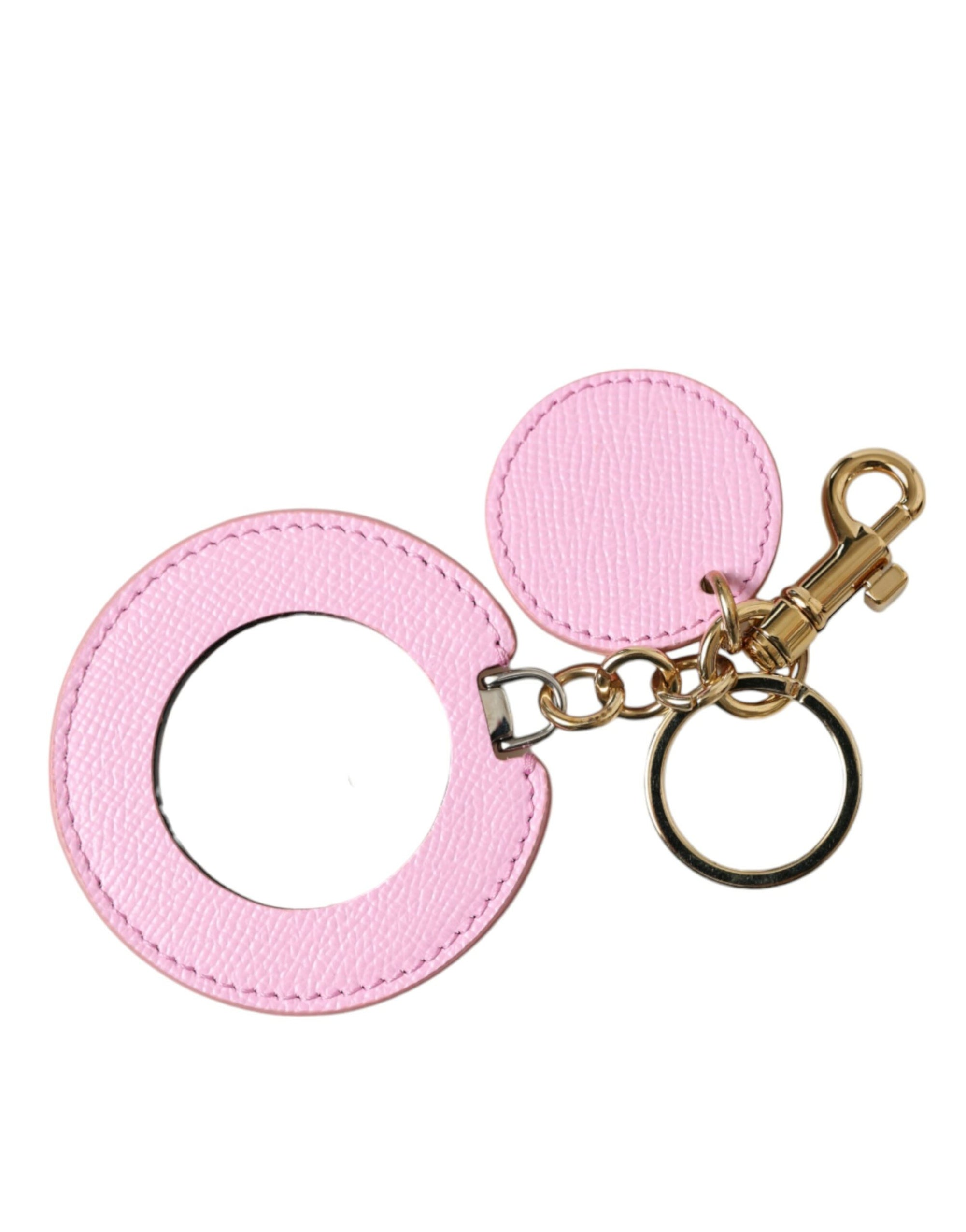 Dolce & Gabbana Pink Calf Leather Gold Metal Logo Print Keyring Keychain - Maison Luxe