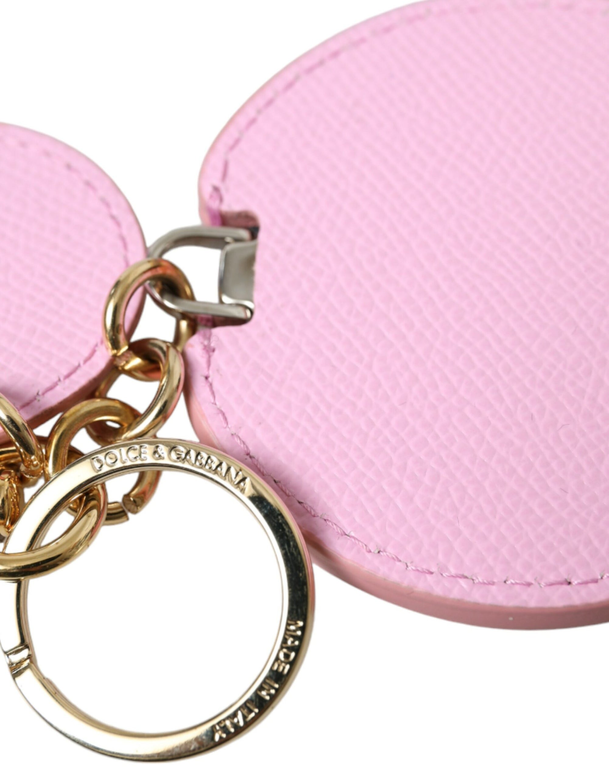 Dolce & Gabbana Pink Calf Leather Gold Metal Logo Print Keyring Keychain - Maison Luxe