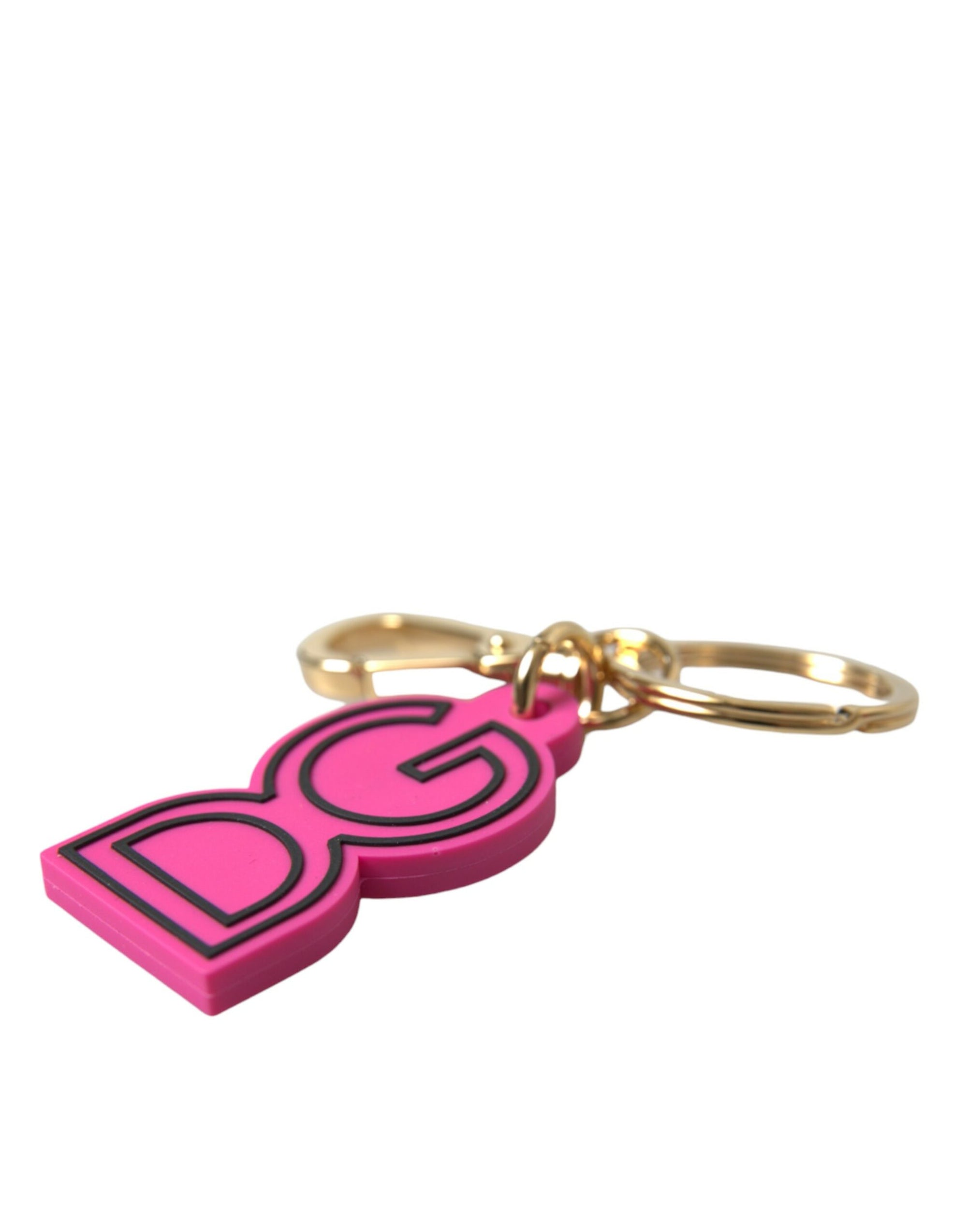 Dolce & Gabbana Pink Rubber Gold Tone Metal DG Logo Keyring Keychain - Maison Luxe