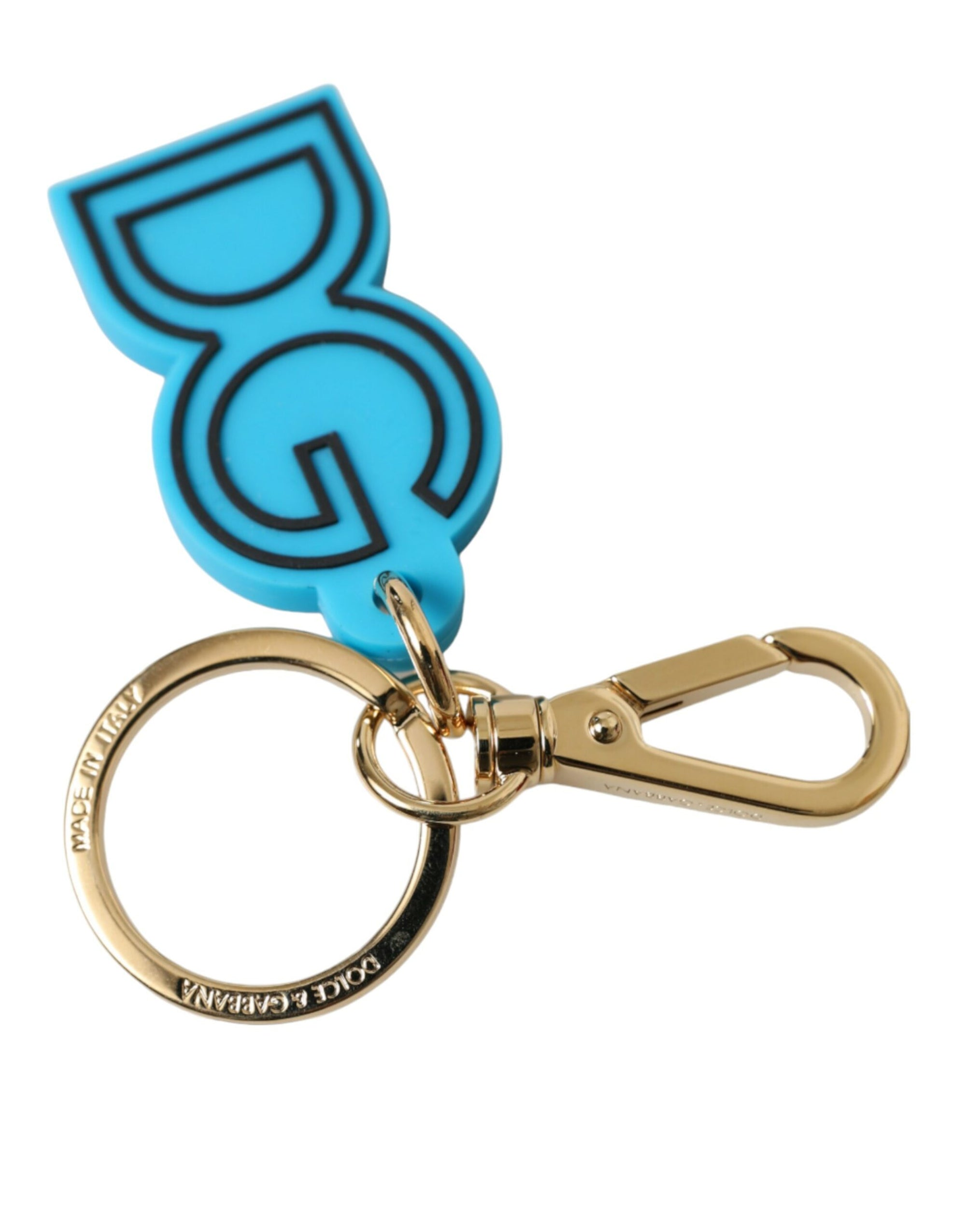 Dolce & Gabbana Blue Rubber Gold Tone Metal DG Logo Keyring Keychain - Maison Luxe