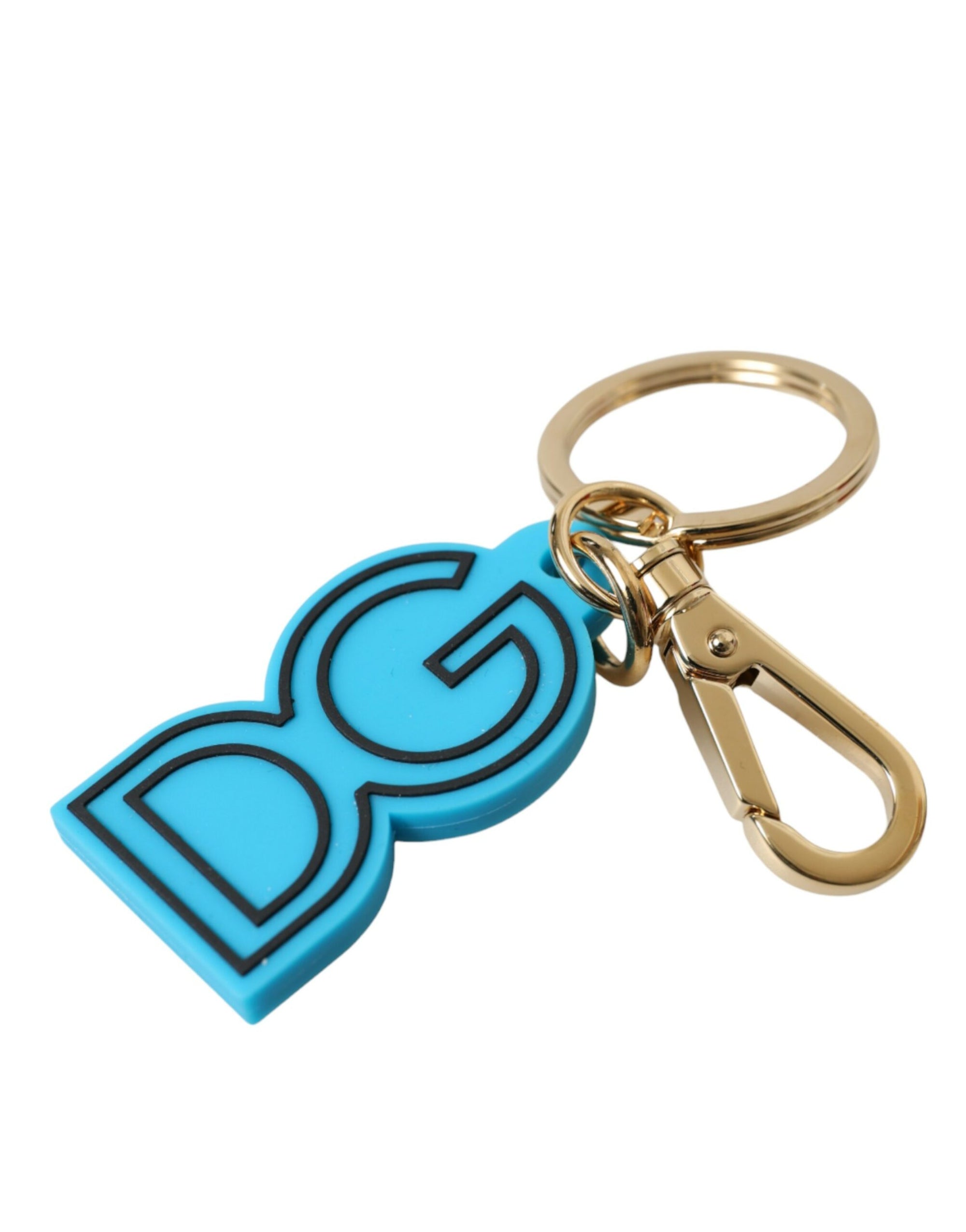 Dolce & Gabbana Blue Rubber Gold Tone Metal DG Logo Keyring Keychain - Maison Luxe