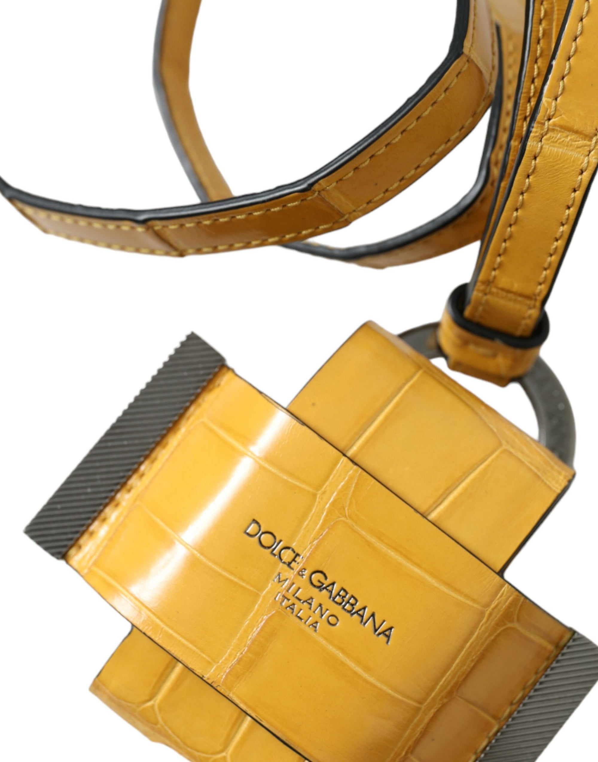 Dolce & Gabbana Yellow Crocodile Leather Logo Print Lanyard Keychain - Maison Luxe