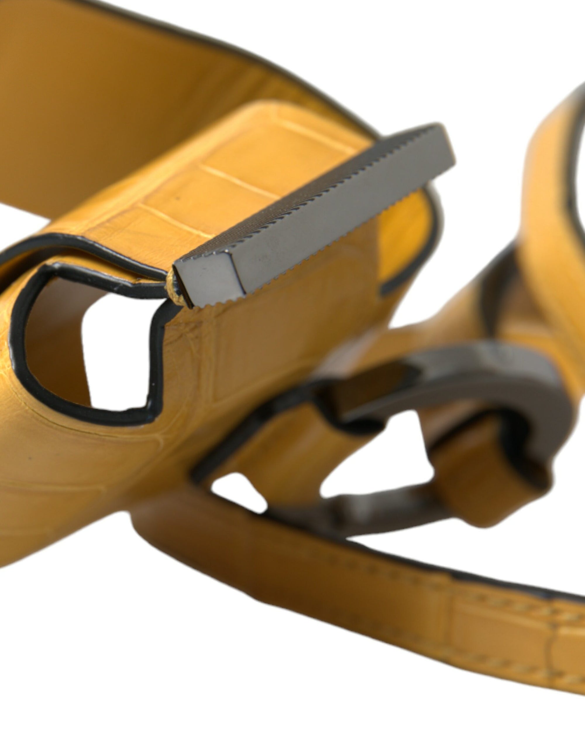 Dolce & Gabbana Yellow Crocodile Leather Logo Print Lanyard Keychain - Maison Luxe