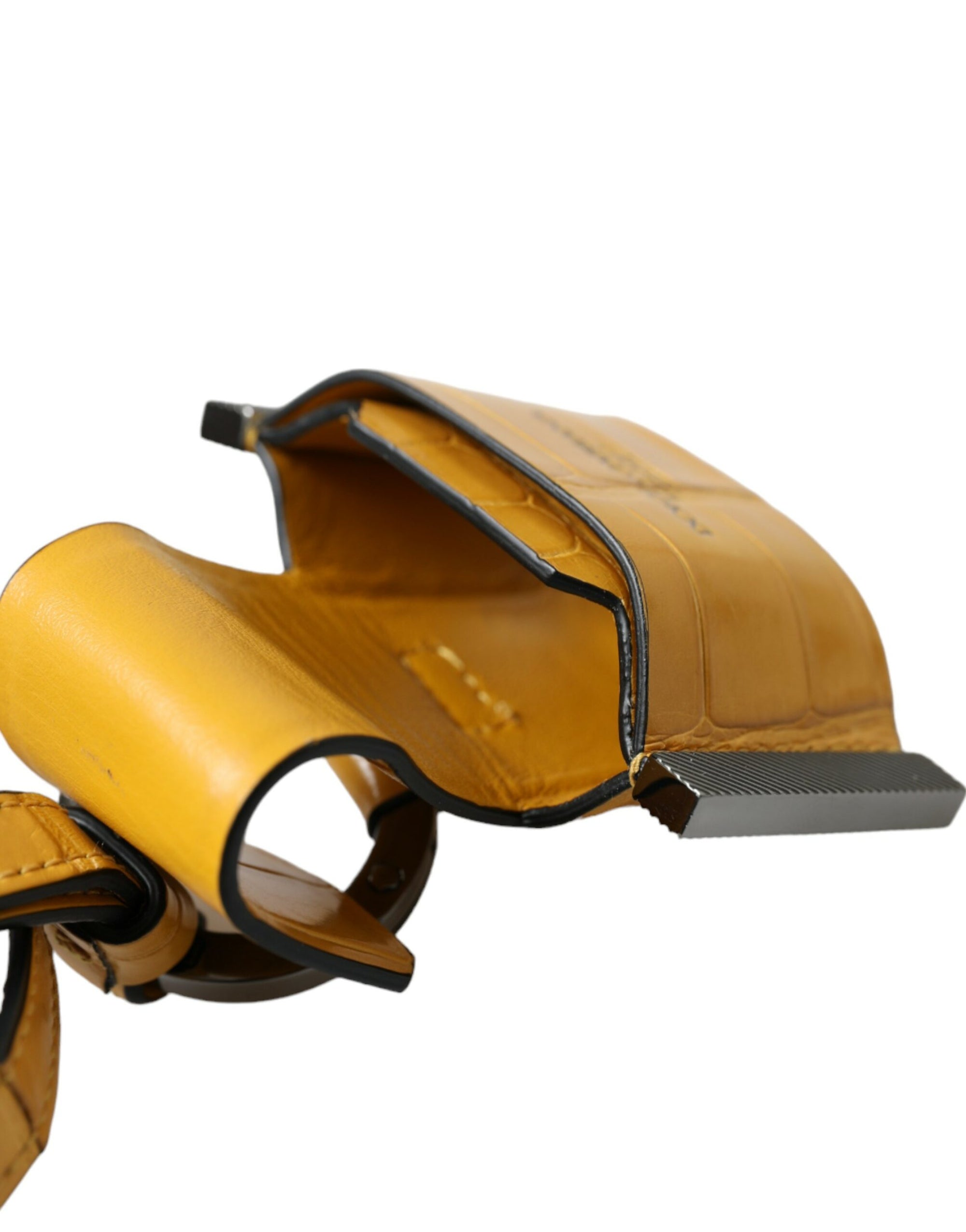 Dolce & Gabbana Yellow Crocodile Leather Logo Print Lanyard Keychain - Maison Luxe