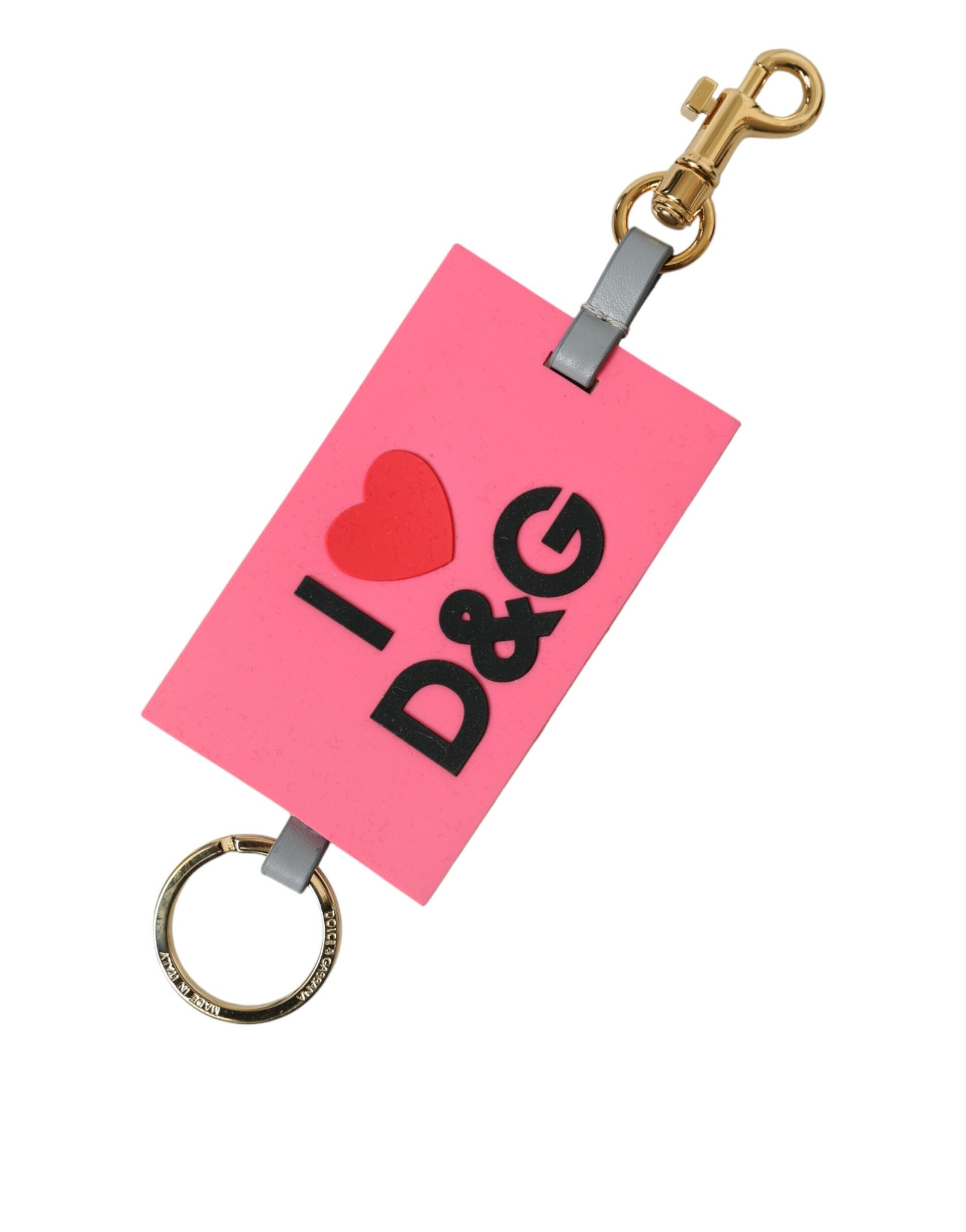 Dolce & Gabbana Pink Silicone DG Logo Gold Brass Keychain - Maison Luxe