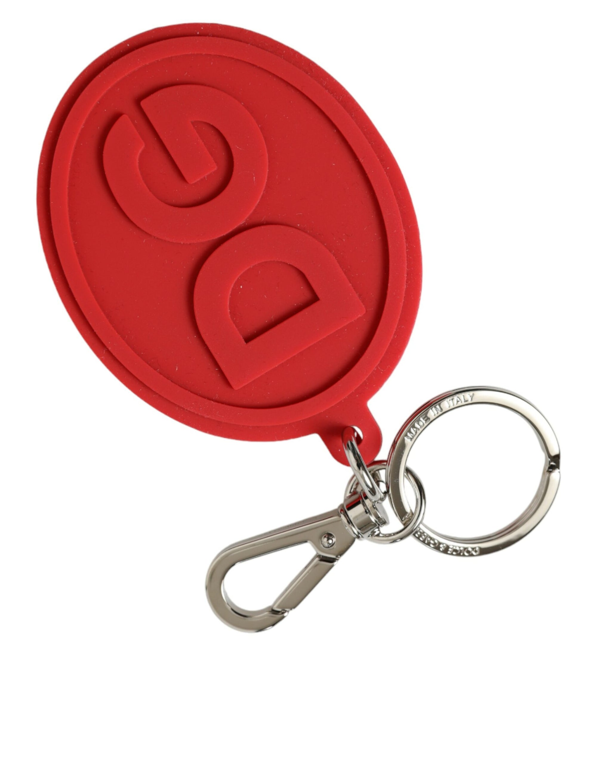 Dolce & Gabbana Red Rubber DG Logo Silver Brass Metal Keyring Keychain - Maison Luxe