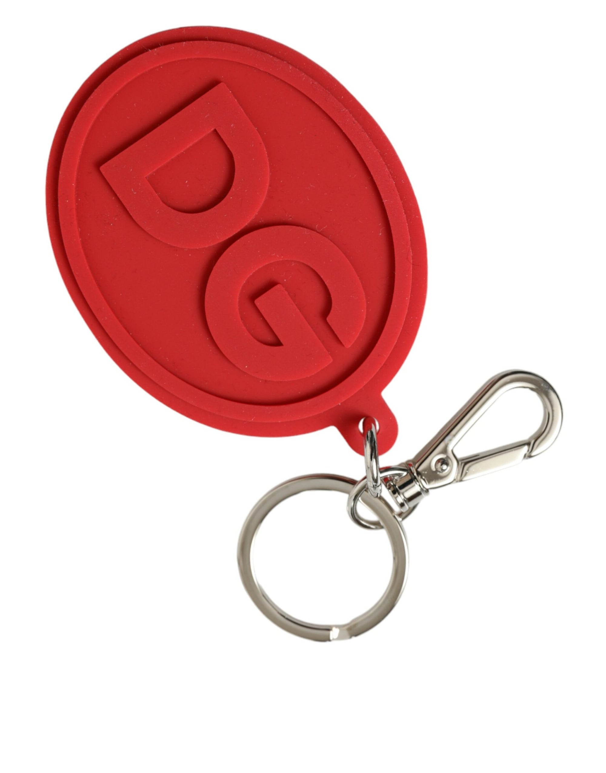 Dolce & Gabbana Red Rubber DG Logo Silver Brass Metal Keyring Keychain - Maison Luxe