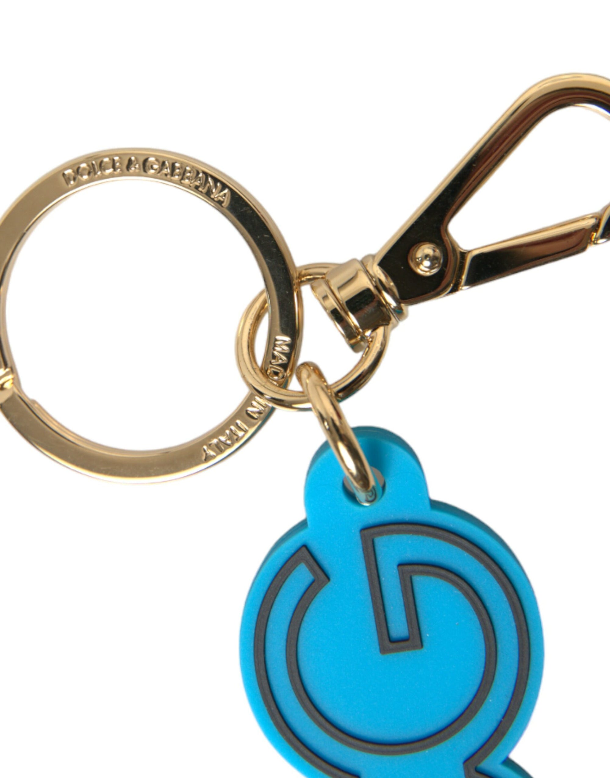 Dolce & Gabbana Blue Rubber Gold Tone Metal DG Logo Keyring Keychain - Maison Luxe