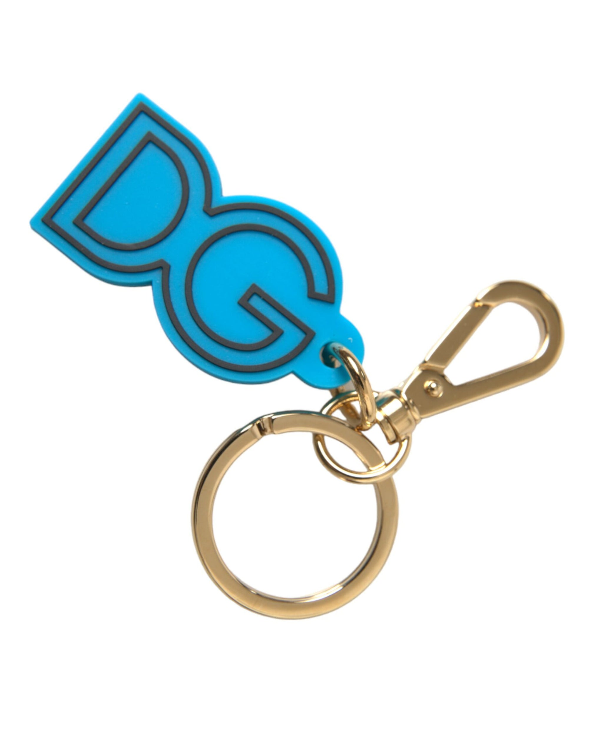 Dolce & Gabbana Blue Rubber Gold Tone Metal DG Logo Keyring Keychain - Maison Luxe