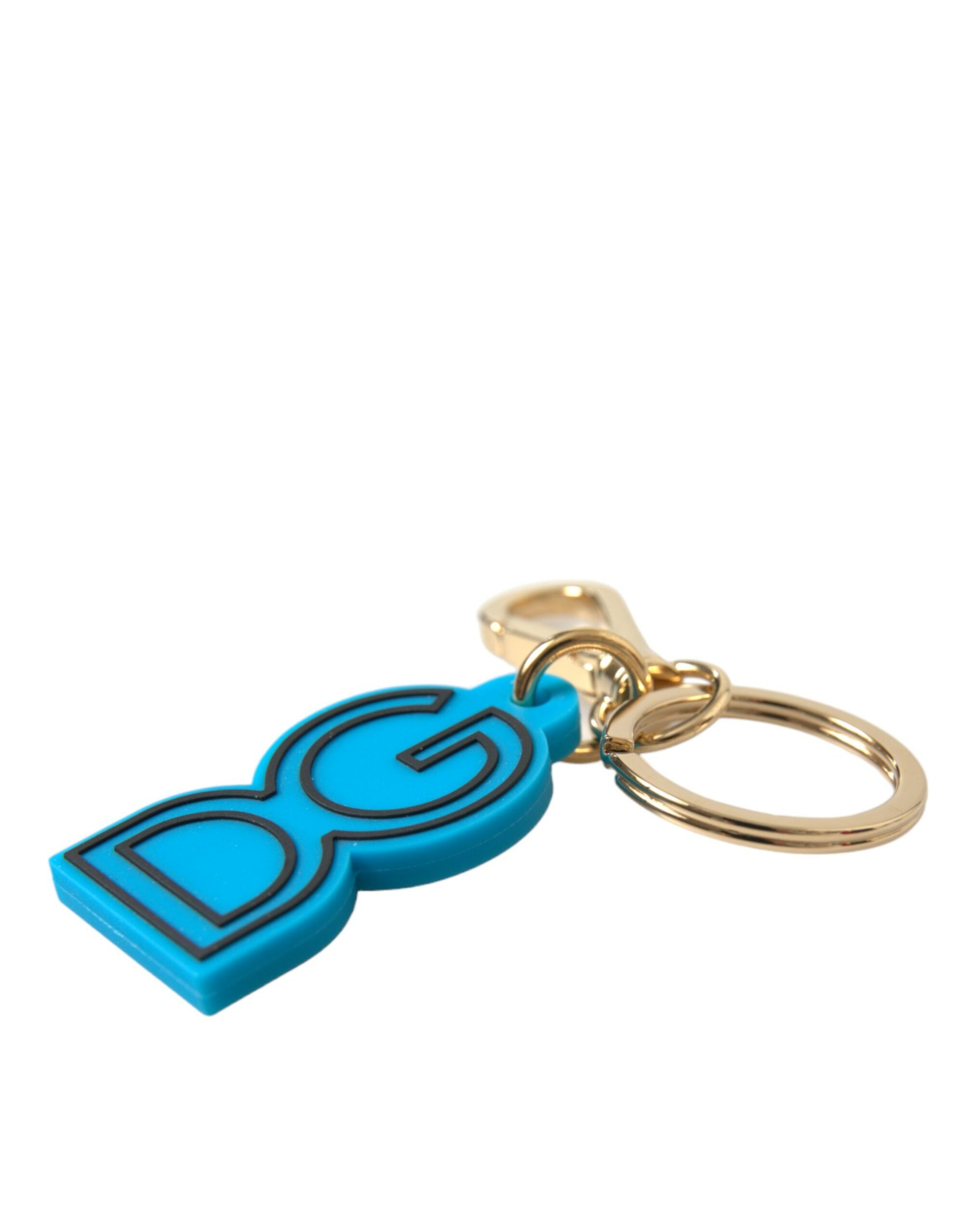 Dolce & Gabbana Blue Rubber Gold Tone Metal DG Logo Keyring Keychain - Maison Luxe