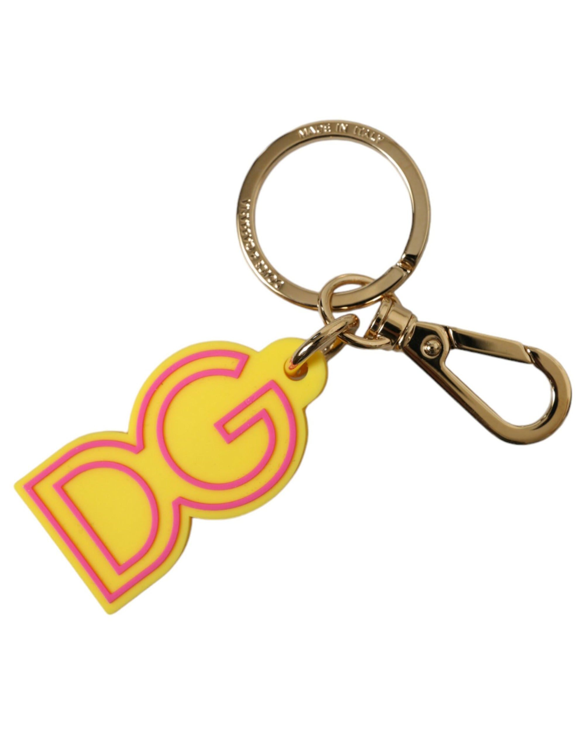 Dolce & Gabbana Yellow Rubber Gold Tone Metal DG Logo Keyring Keychain - Maison Luxe