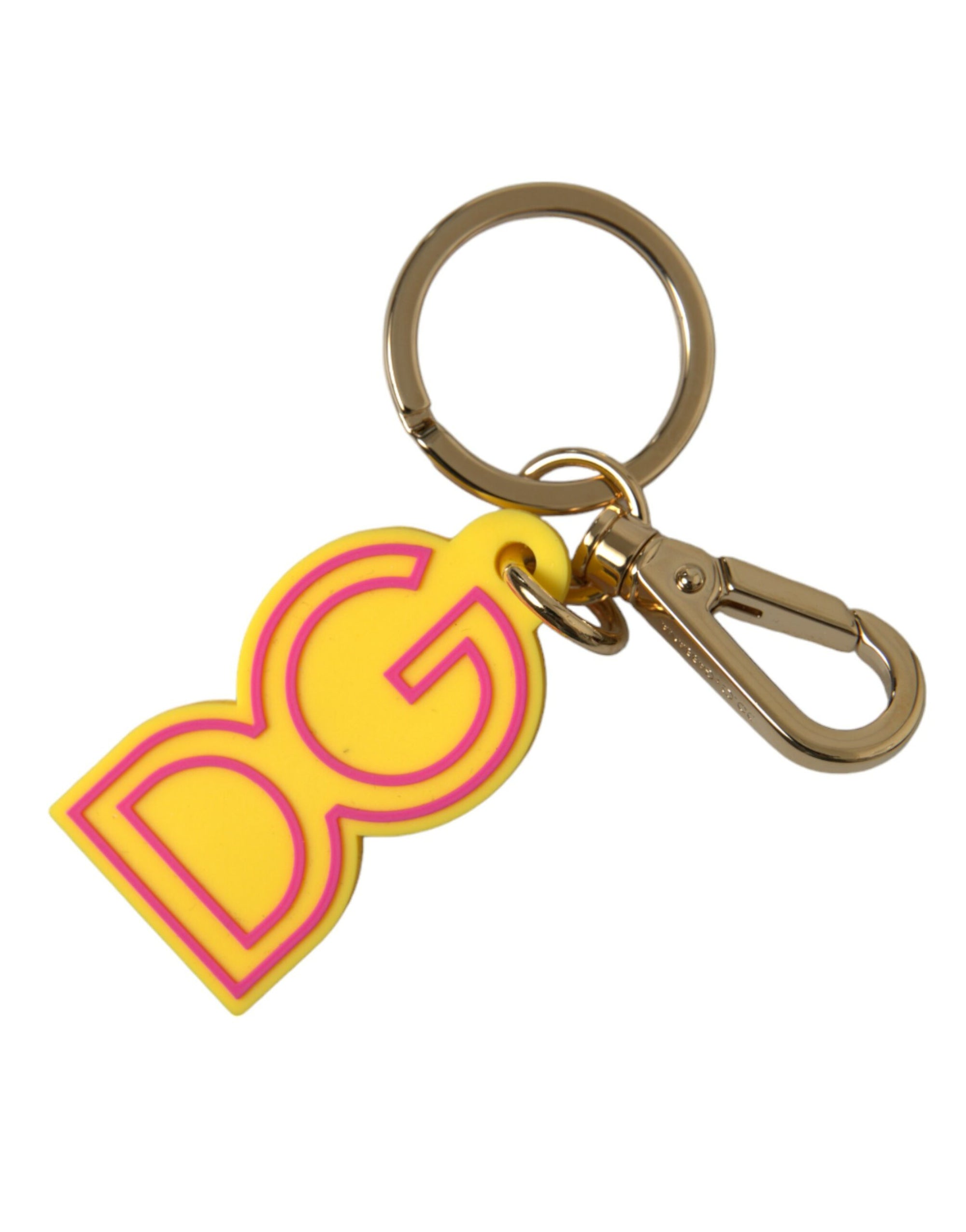 Dolce & Gabbana Yellow Rubber Gold Tone Metal DG Logo Keyring Keychain - Maison Luxe