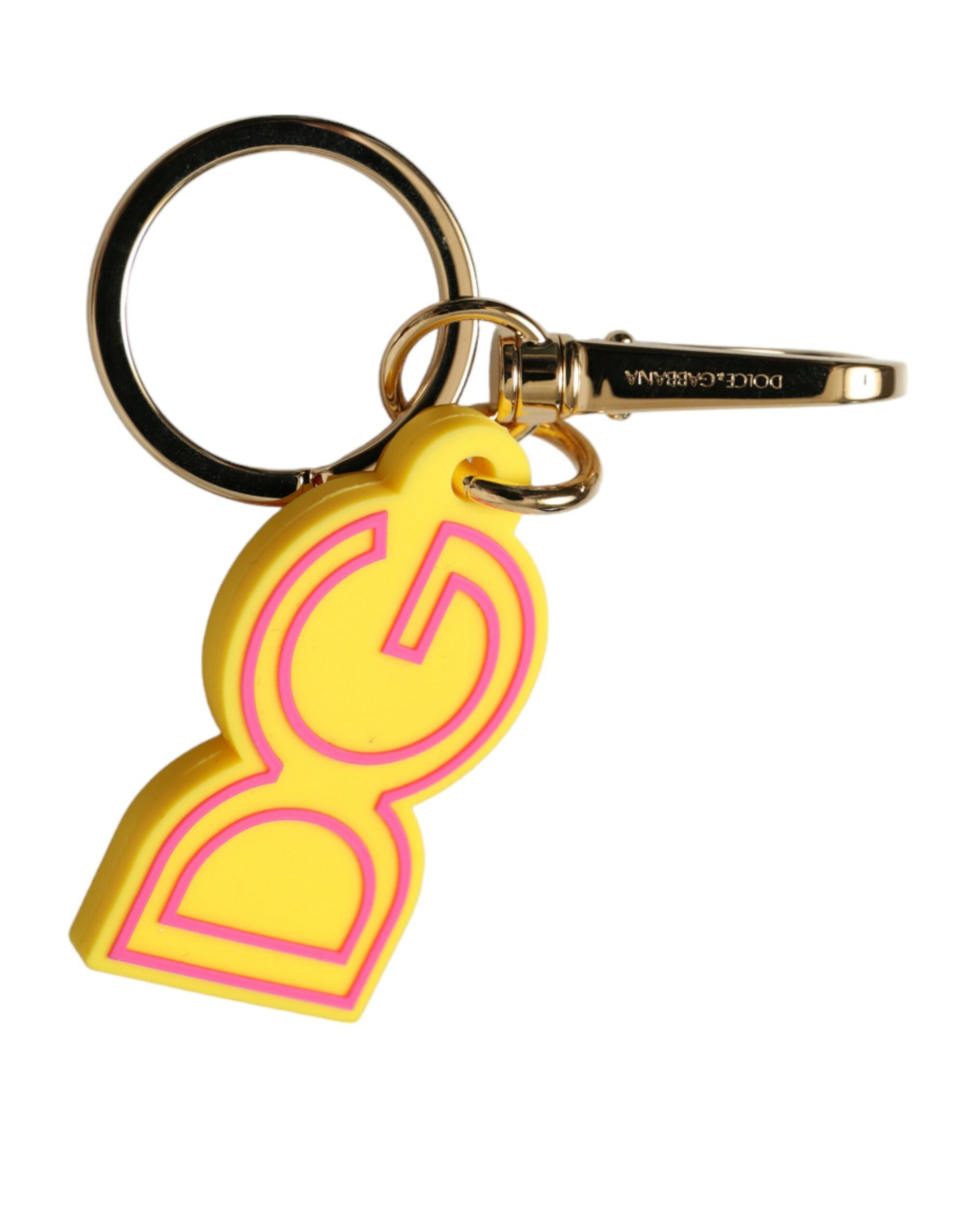 Dolce & Gabbana Yellow Rubber Gold Tone Metal DG Logo Keyring Keychain - Maison Luxe