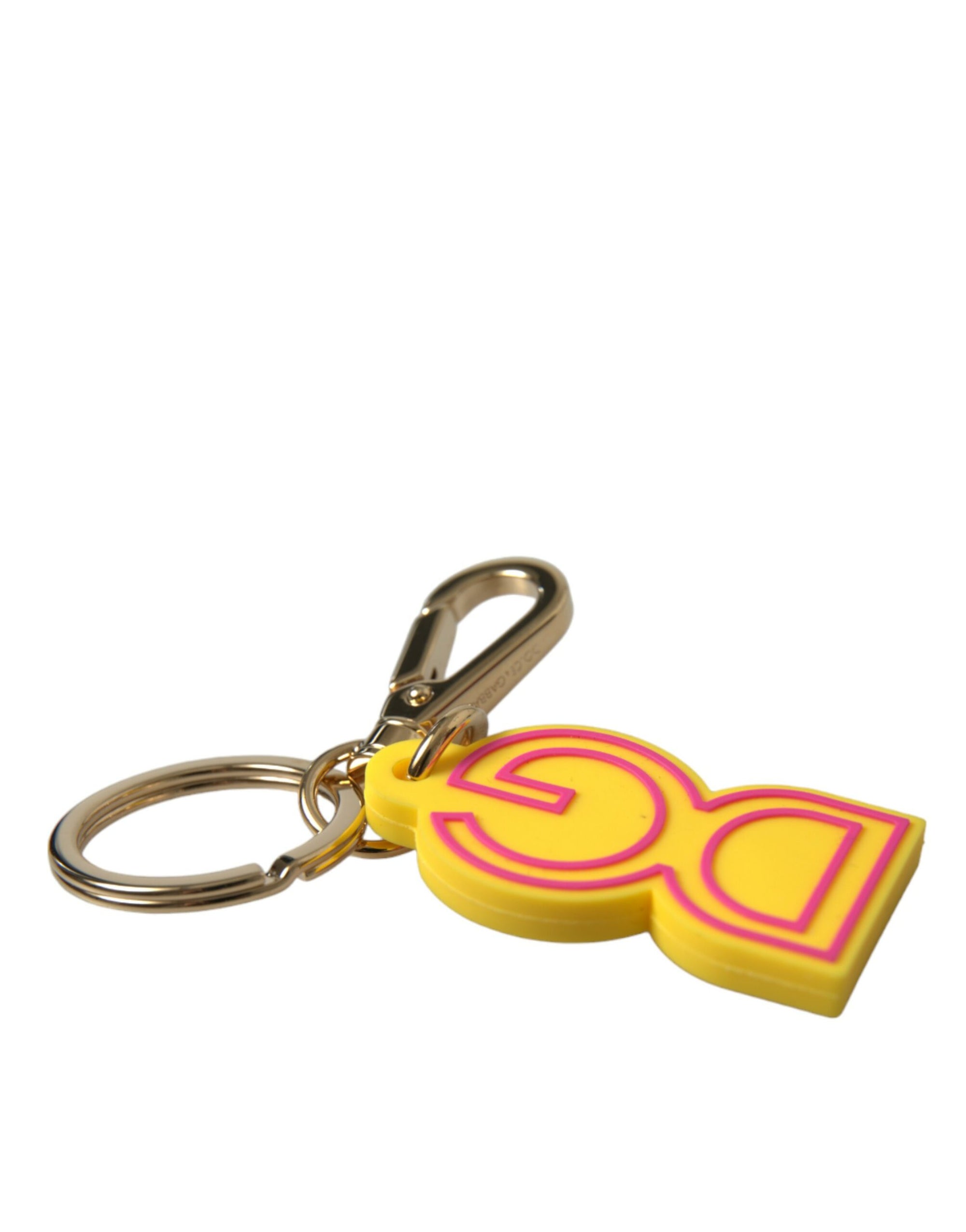 Dolce & Gabbana Yellow Rubber Gold Tone Metal DG Logo Keyring Keychain - Maison Luxe