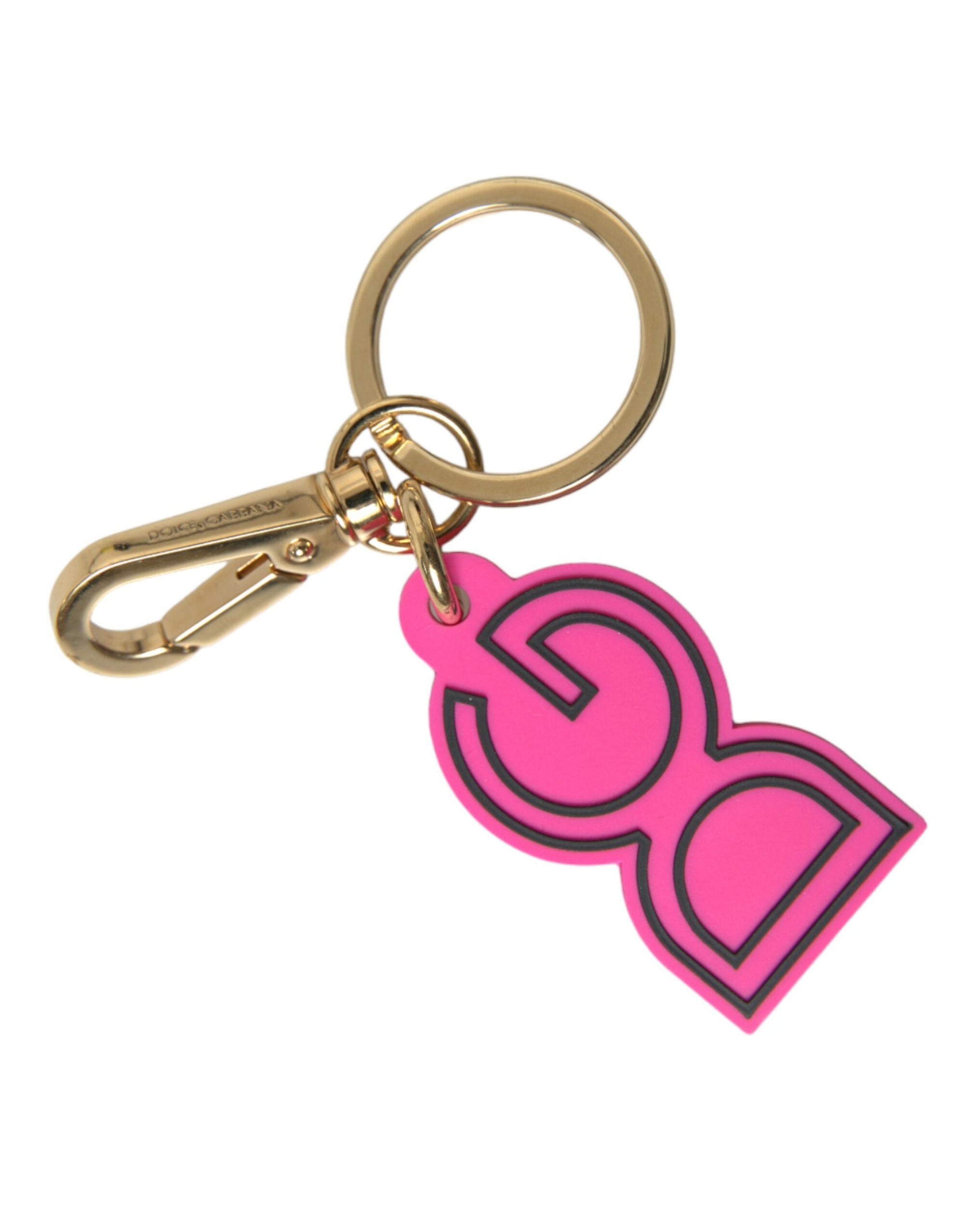 Dolce & Gabbana Pink Rubber Gold Tone Metal DG Logo Keyring Keychain - Maison Luxe