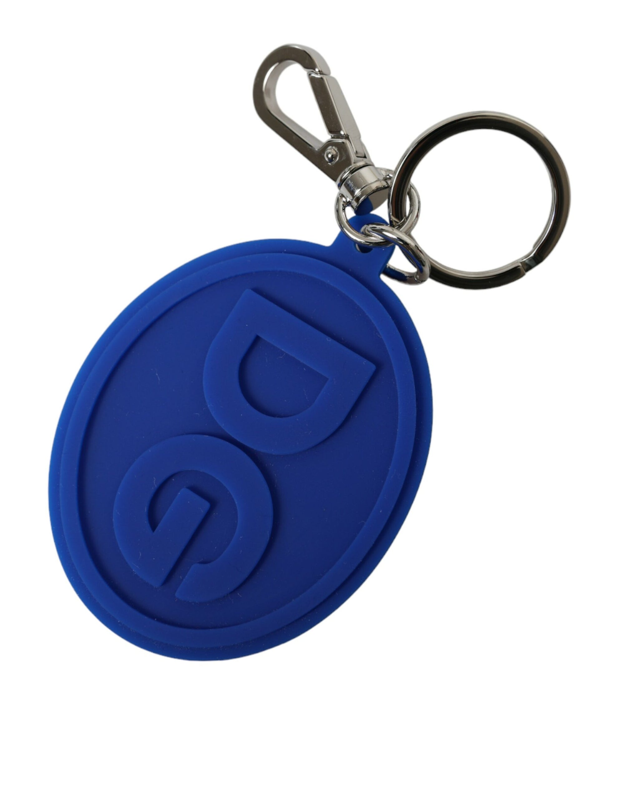 Dolce & Gabbana Blue Rubber DG Logo Silver Brass Metal Keyring Keychain - Maison Luxe