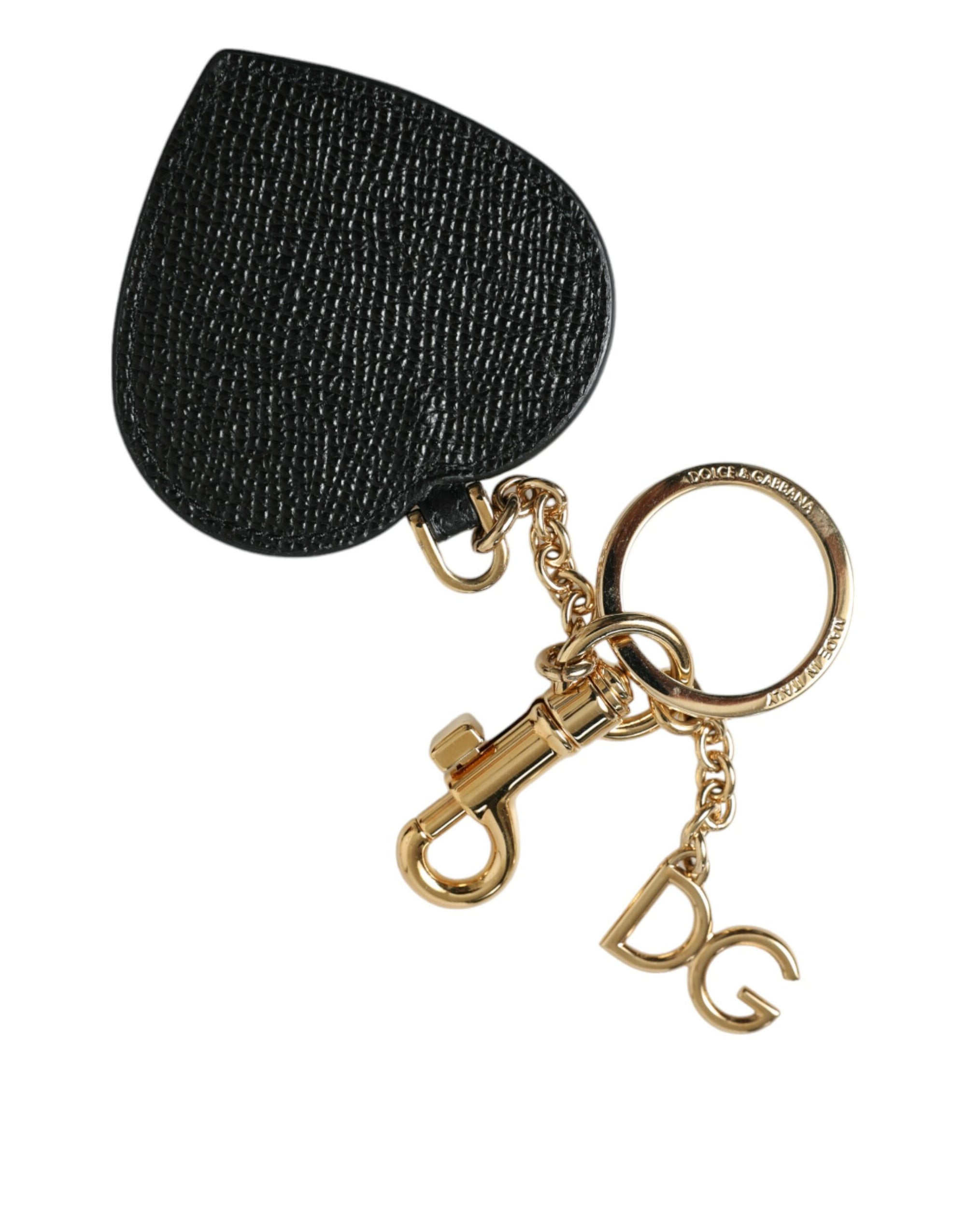 Dolce & Gabbana Pink Black Heart Leather Gold Tone Brass Keyring Keychain - Maison Luxe