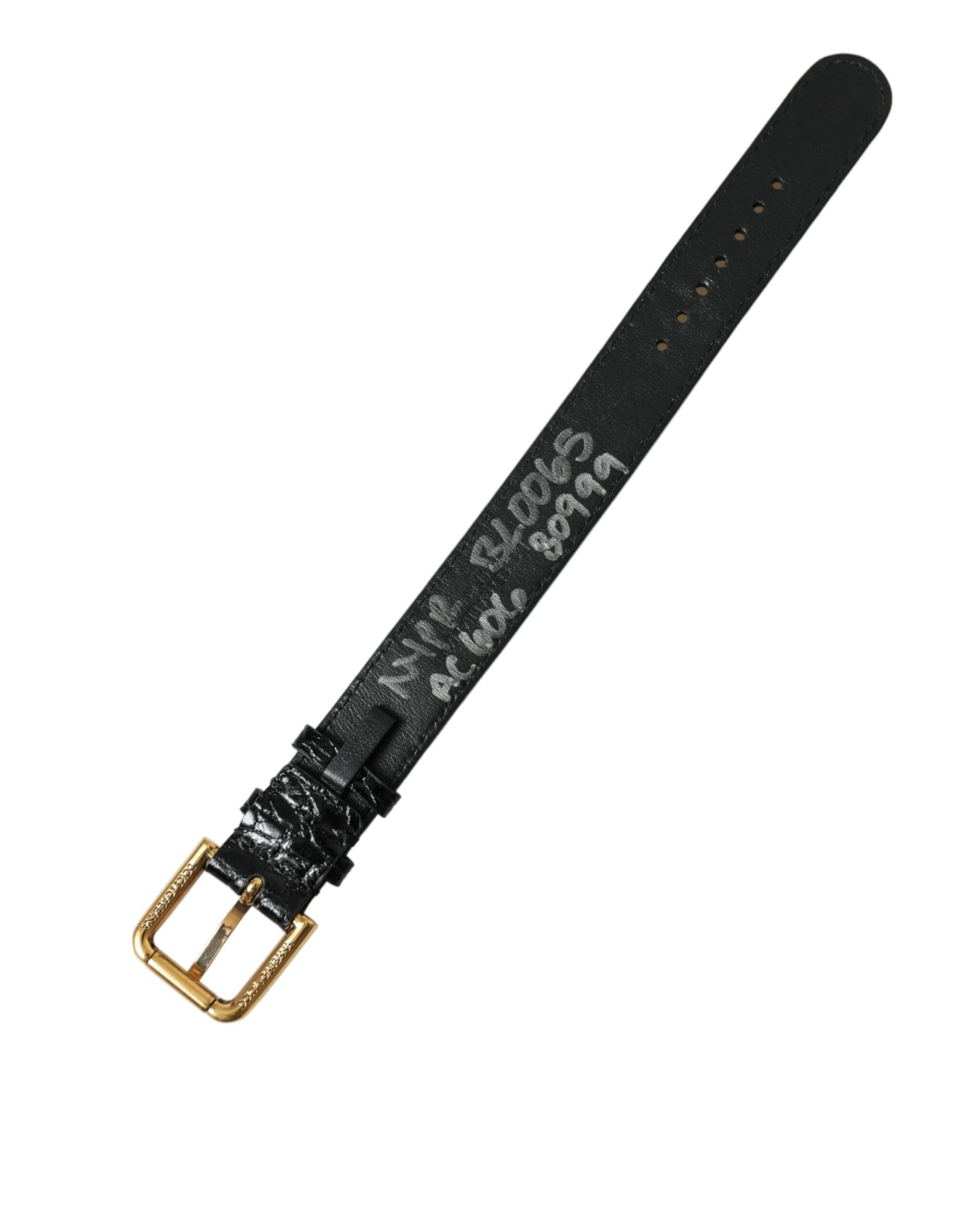 Dolce & Gabbana Black Textured Leather Gold Tone Metal Buckle Armband - Maison Luxe